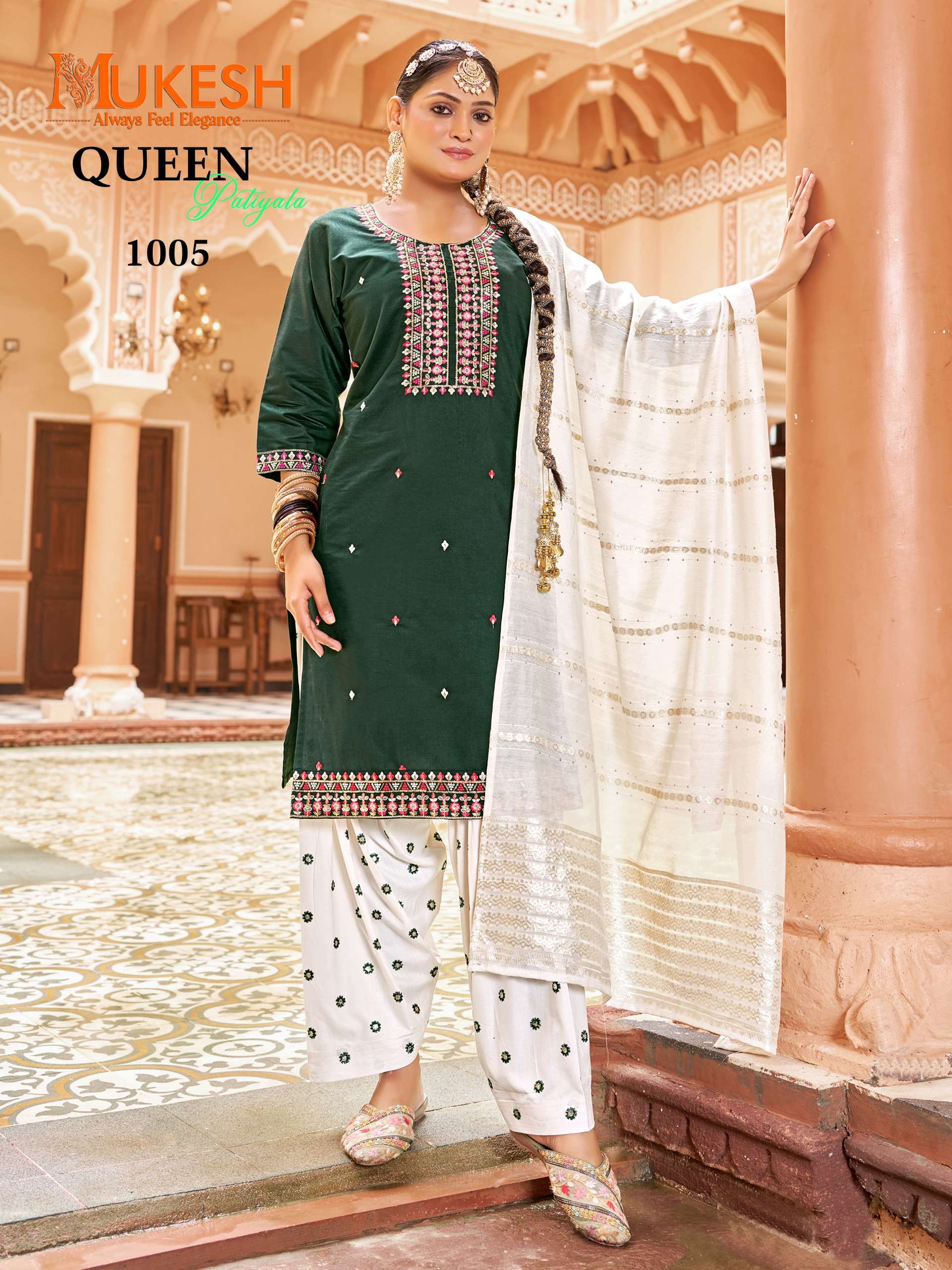 MUKESH QUEEN PATIYALA SILK WITH EMBROIDERY WORK 3PCS SET COLLECTION 