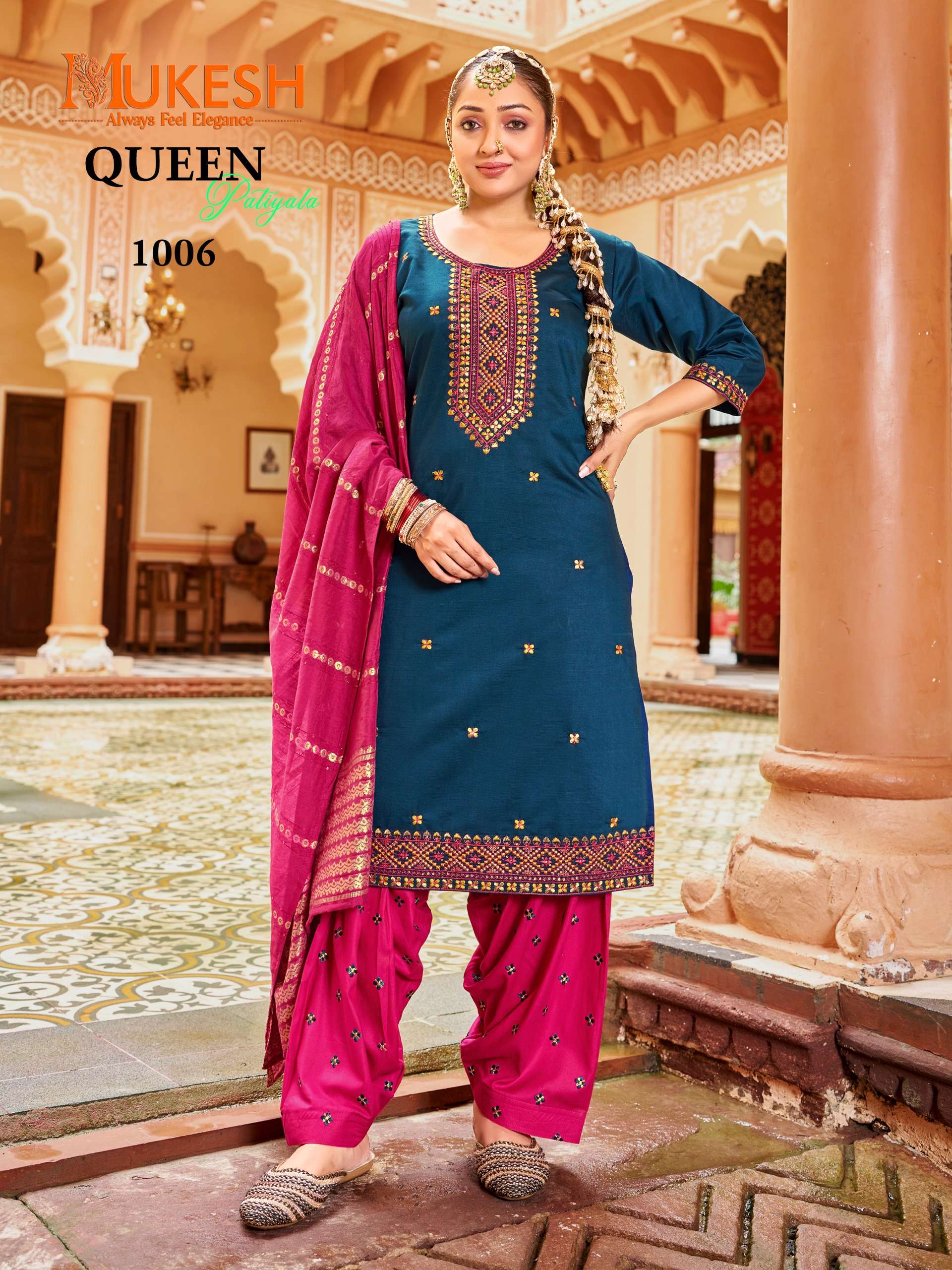 MUKESH QUEEN PATIYALA SILK WITH EMBROIDERY WORK 3PCS SET COLLECTION 