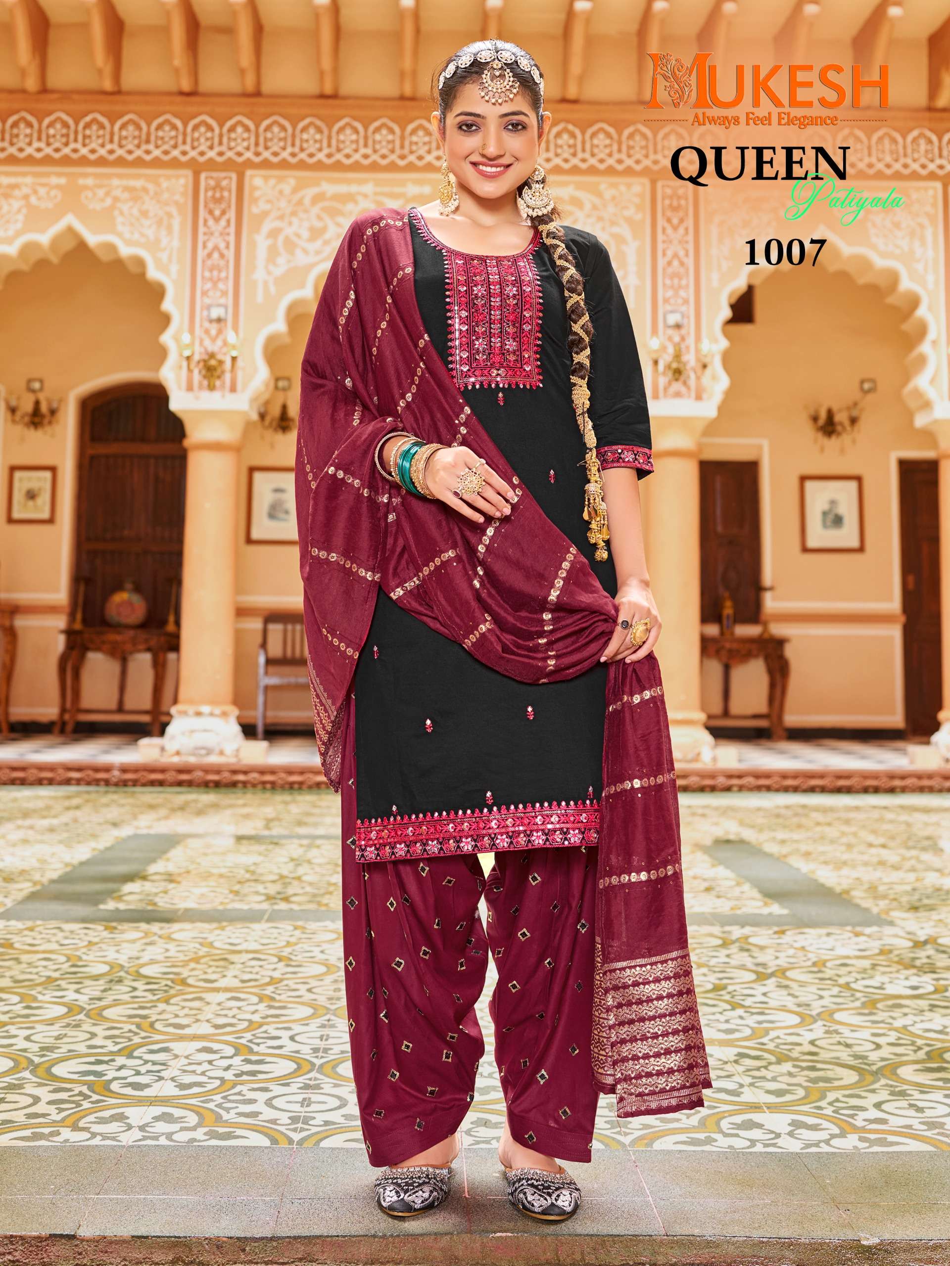 MUKESH QUEEN PATIYALA SILK WITH EMBROIDERY WORK 3PCS SET COLLECTION 