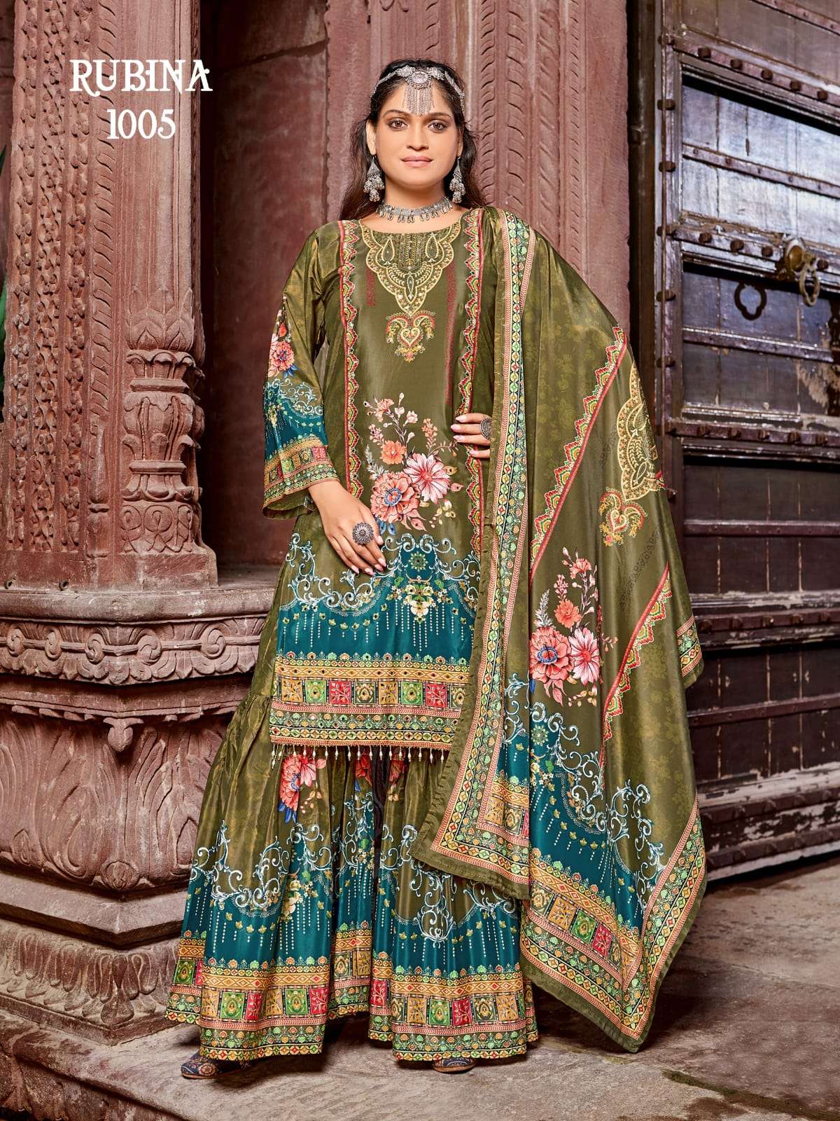 MUKESH RUBINA SILK DIGITAL PRINT WITH DESIGNER WORK READY MADE LADIES SUIT