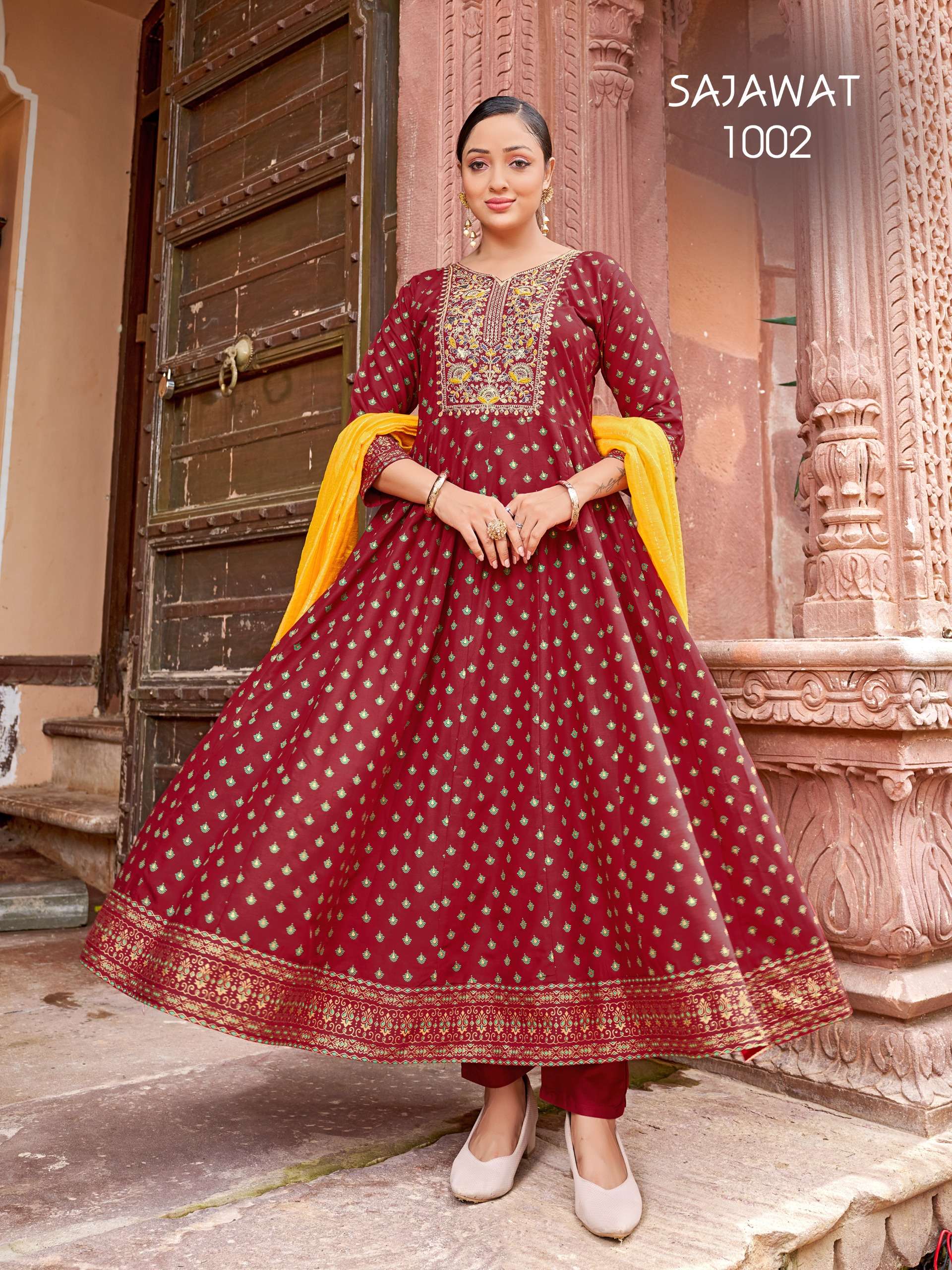 MUKESH  SAJAWAT RAYON DESIGNER FANCY ANARKALI GOWN STYLE LADIES SUIT