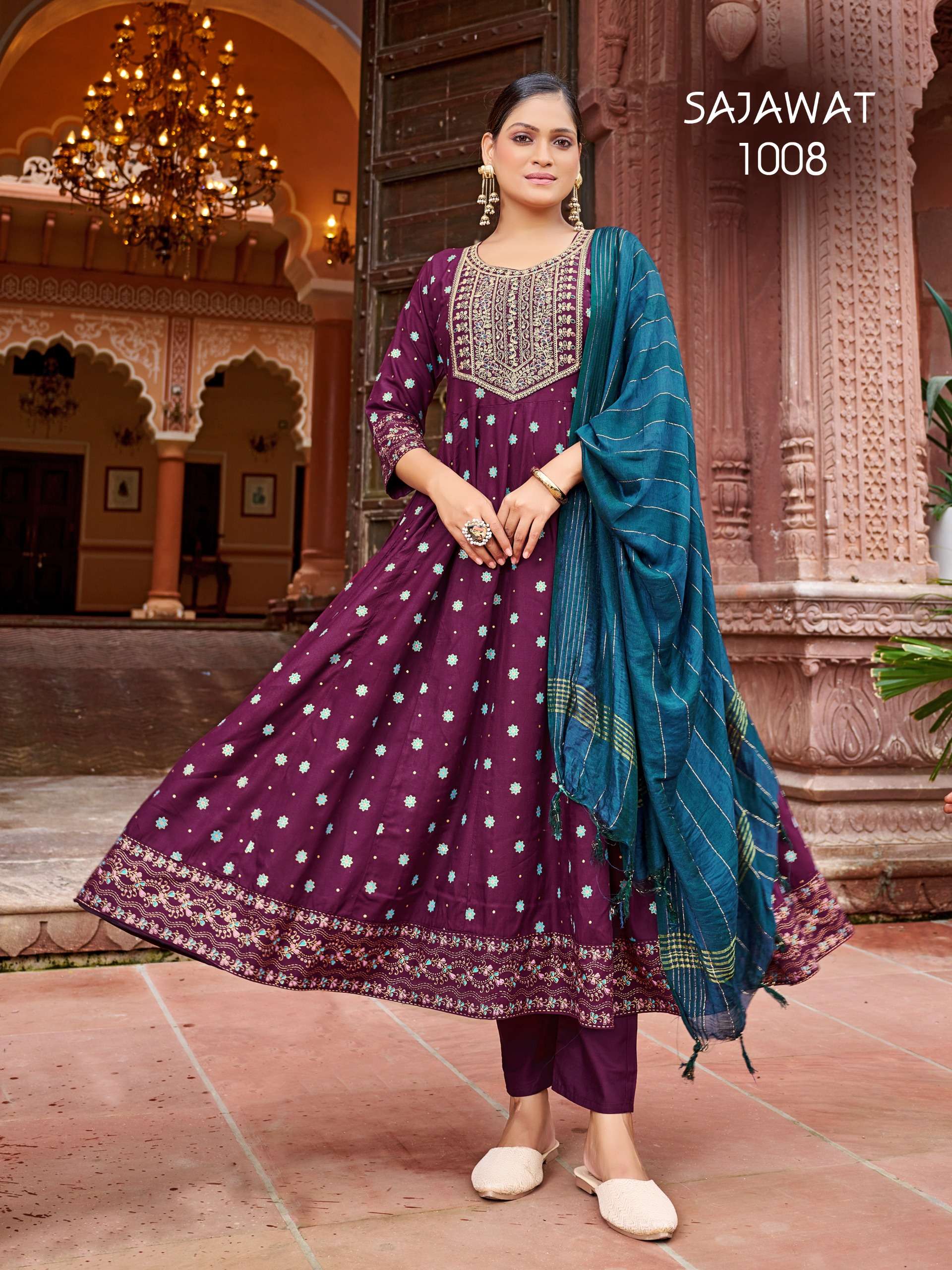 MUKESH  SAJAWAT RAYON DESIGNER FANCY ANARKALI GOWN STYLE LADIES SUIT