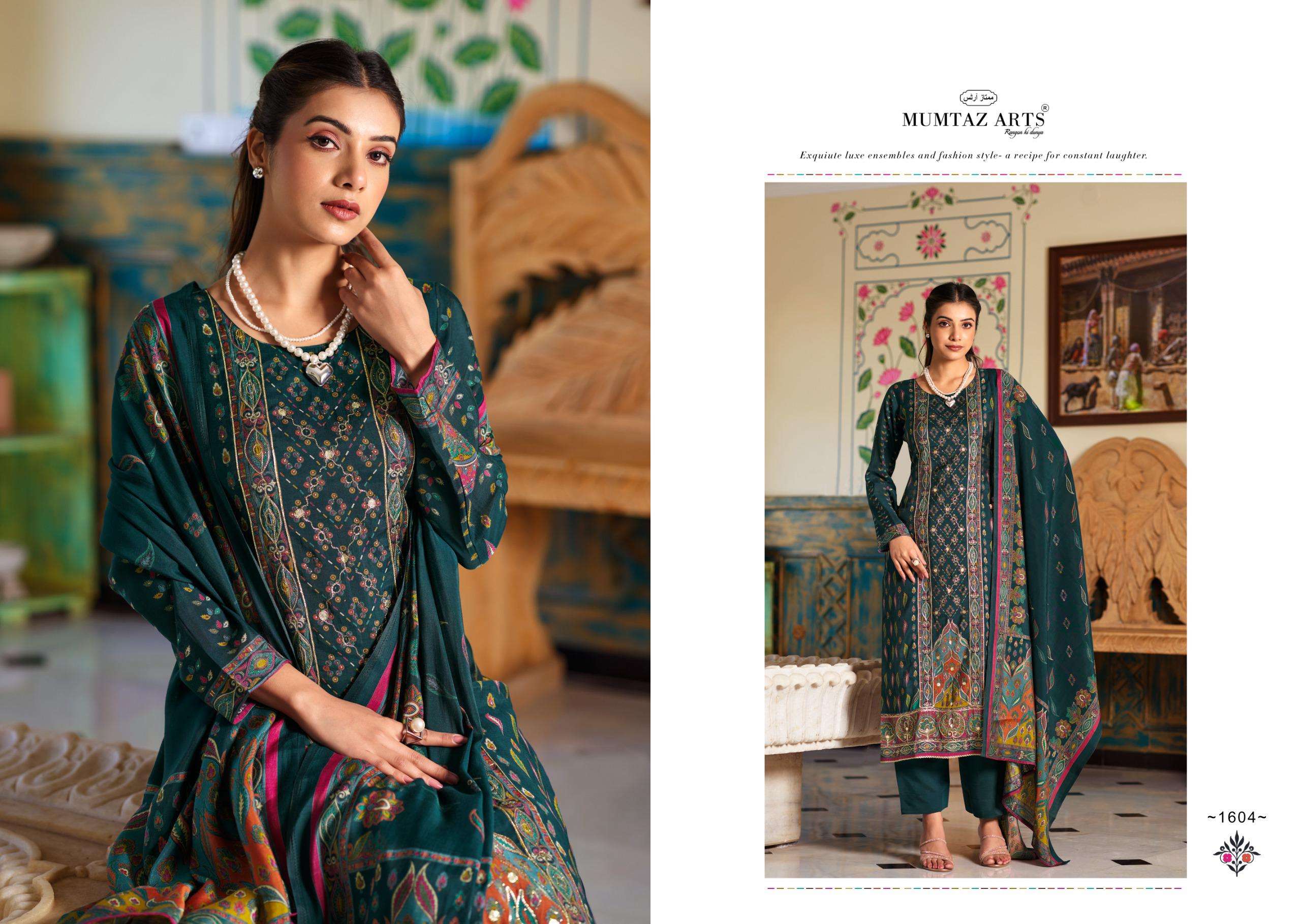 MUMTAZ ARTS HUSNIYA MODAL SILK PRINT WITH HAND WORK DESIGNER SUIT