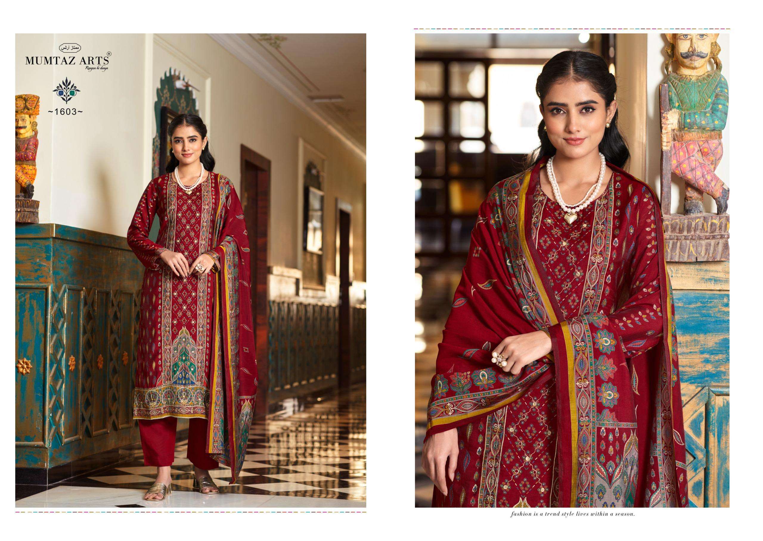 MUMTAZ ARTS HUSNIYA MODAL SILK PRINT WITH HAND WORK DESIGNER SUIT