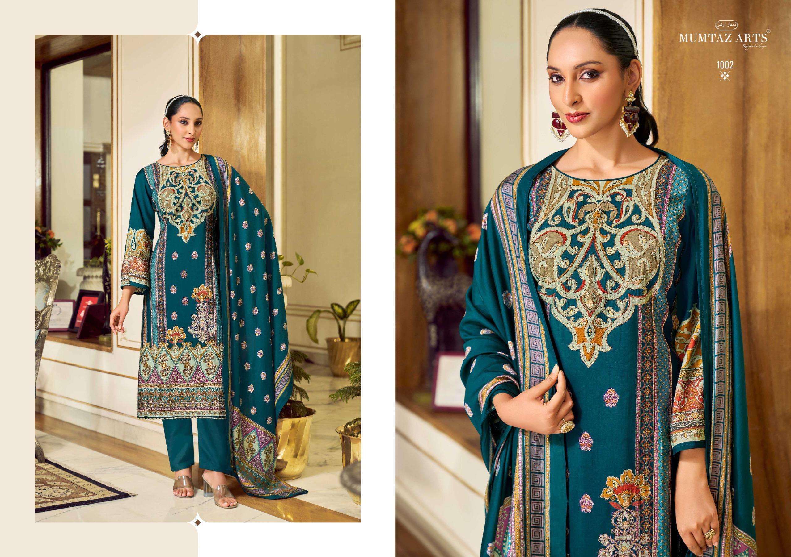 MUMTAZ ARTS MEHR E GUL MODAL SILK PRINT WITH FANCY WORK SUIT