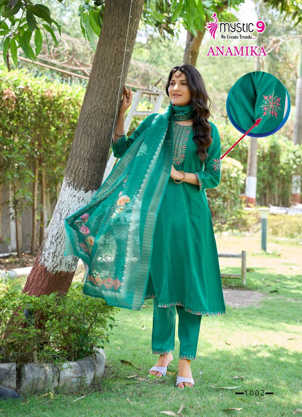 MYSTIC 9 ANAMIKA VOL 1 A LINE CUT PATTERN LADIES KURTI BOTTOM AND DUPATTA SET 