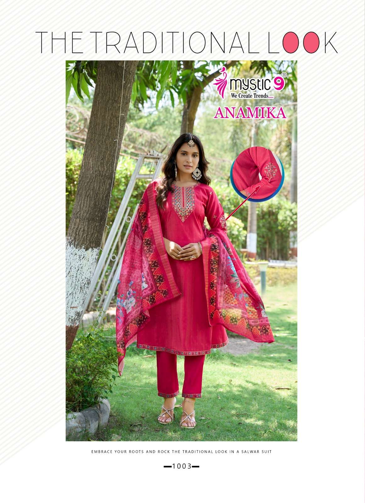 MYSTIC 9 ANAMIKA VOL 1 A LINE CUT PATTERN LADIES KURTI BOTTOM AND DUPATTA SET 