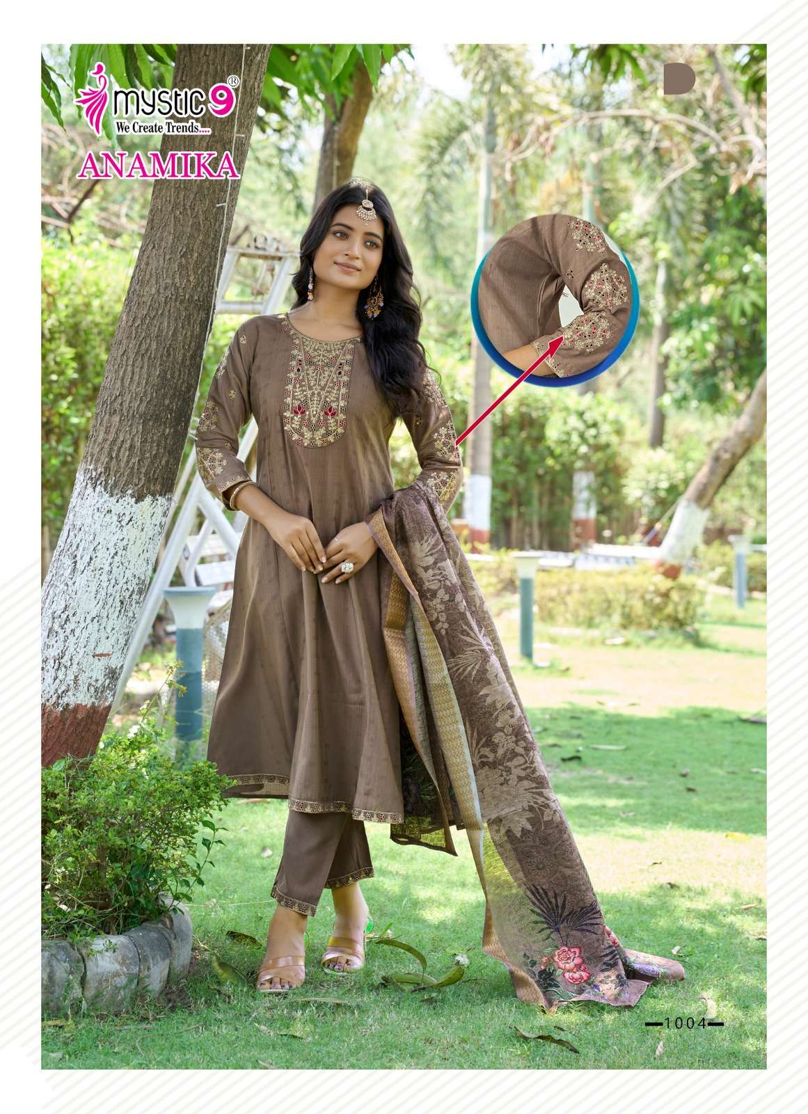 MYSTIC 9 ANAMIKA VOL 1 A LINE CUT PATTERN LADIES KURTI BOTTOM AND DUPATTA SET 