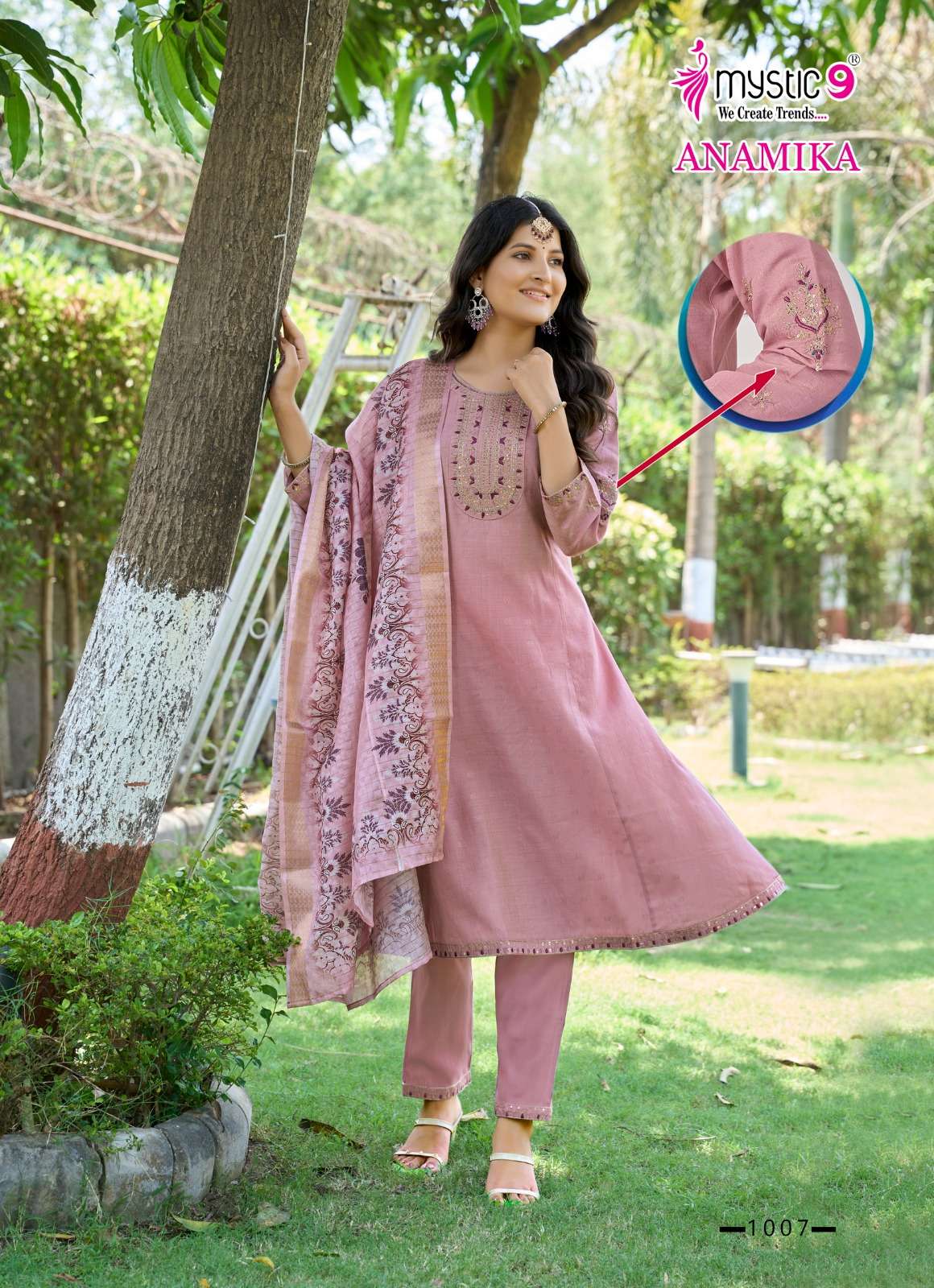MYSTIC 9 ANAMIKA VOL 1 A LINE CUT PATTERN LADIES KURTI BOTTOM AND DUPATTA SET 