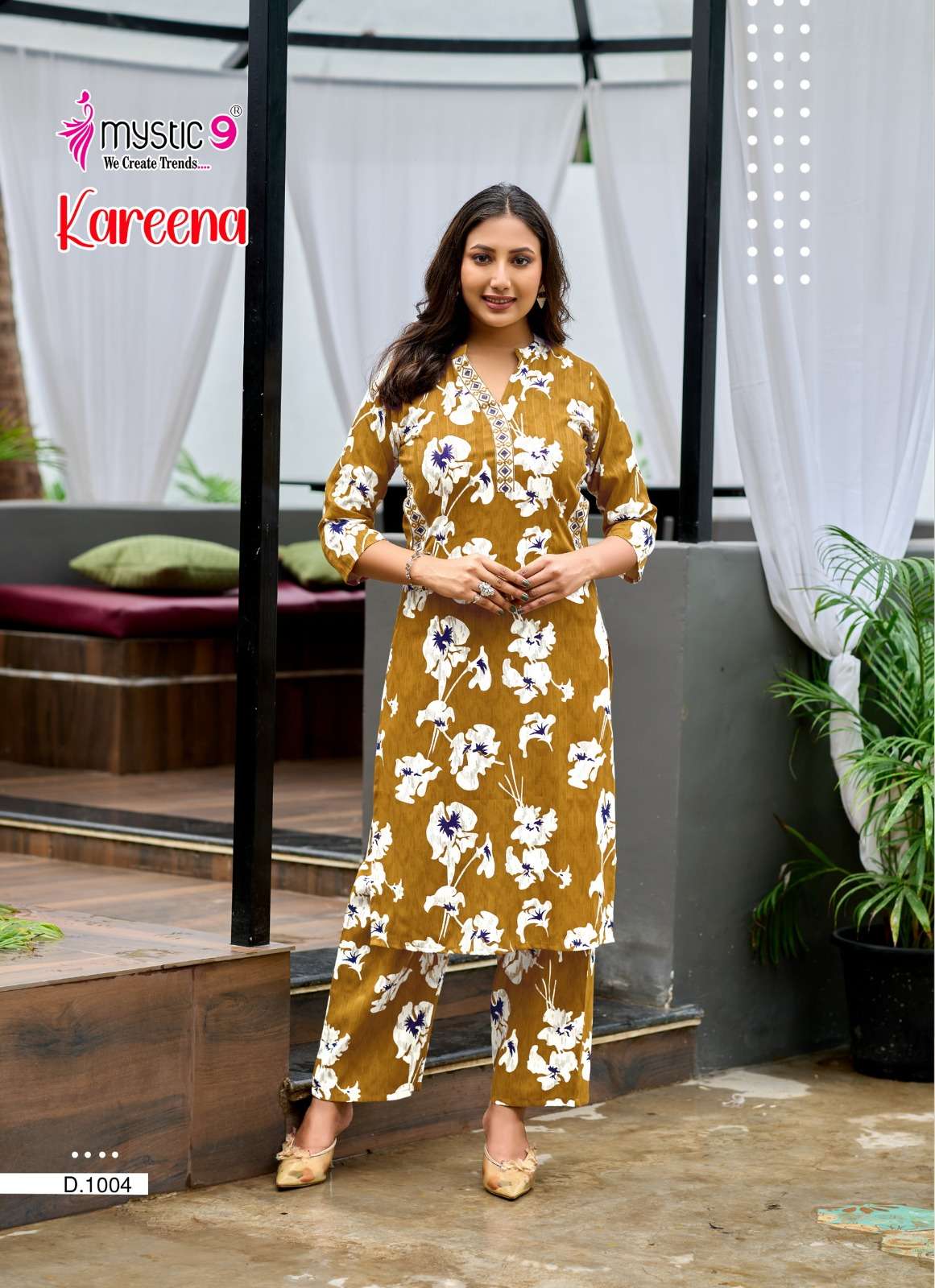 MYSTIC 9 KAREENA VOL 1 RAYON PRINT FANCY LADIES KURTI WITH BOTTOM PAIR 