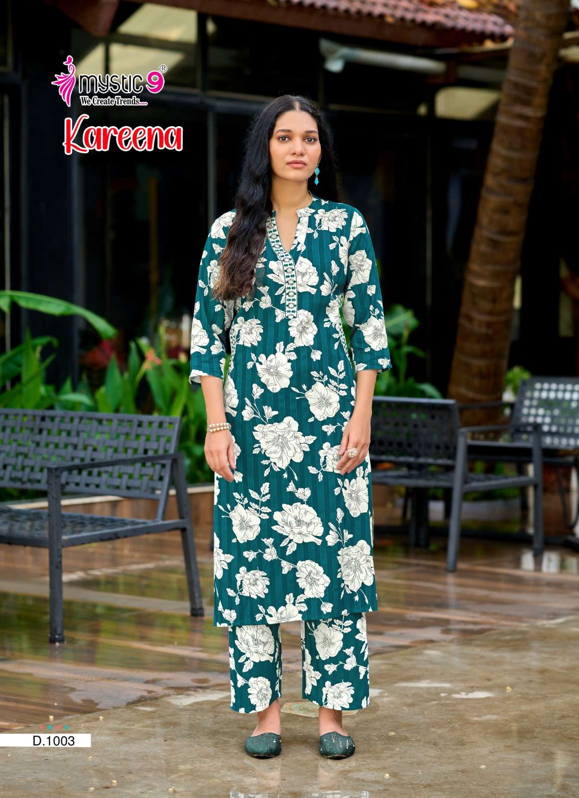 MYSTIC 9 KAREENA VOL 1 RAYON PRINT FANCY LADIES KURTI WITH BOTTOM PAIR 