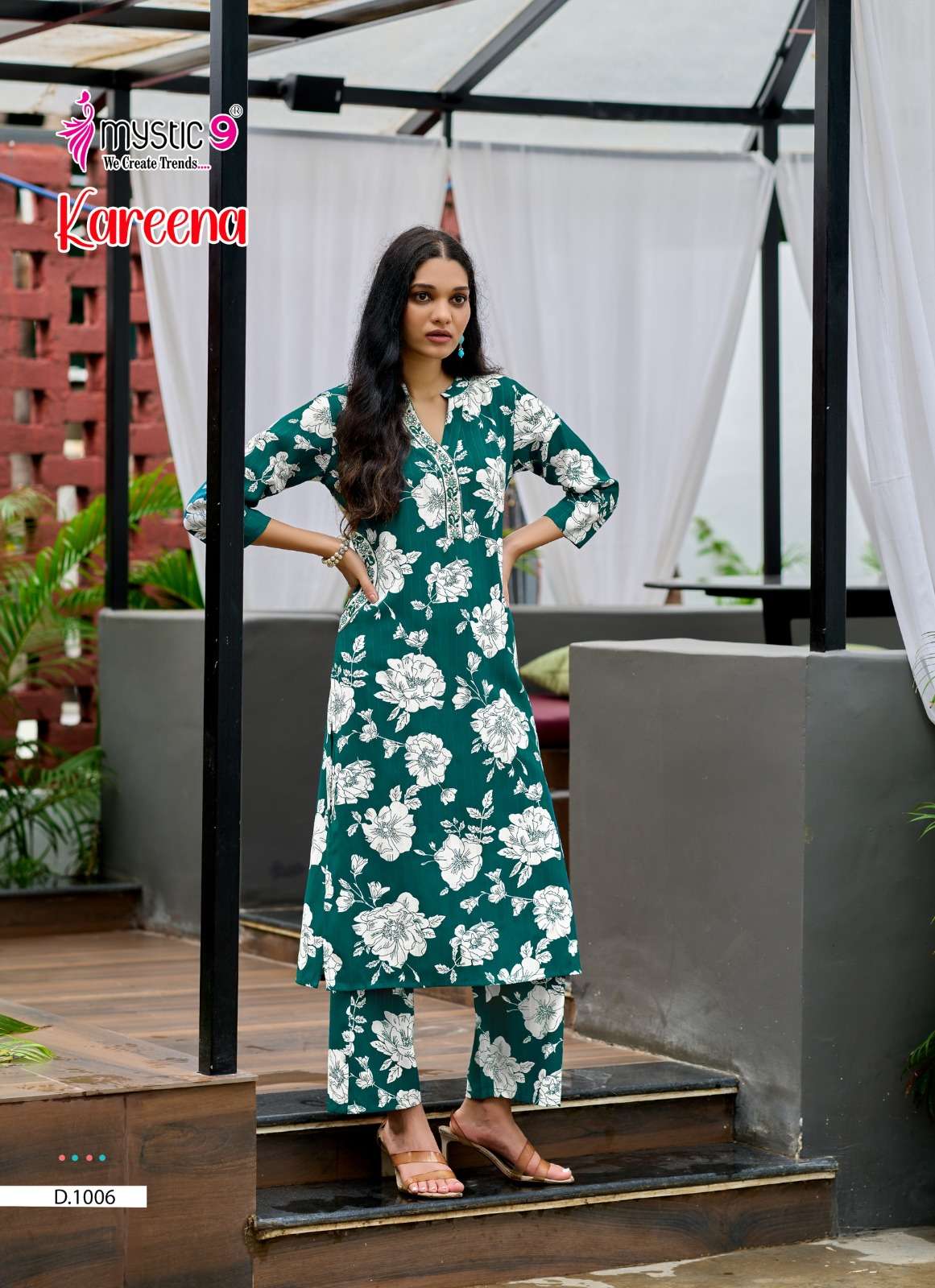 MYSTIC 9 KAREENA VOL 1 RAYON PRINT FANCY LADIES KURTI WITH BOTTOM PAIR 