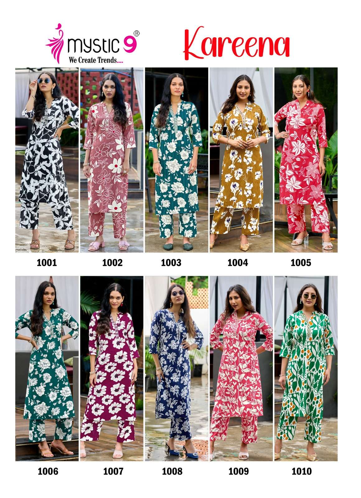 MYSTIC 9 KAREENA VOL 1 RAYON PRINT FANCY LADIES KURTI WITH BOTTOM PAIR 