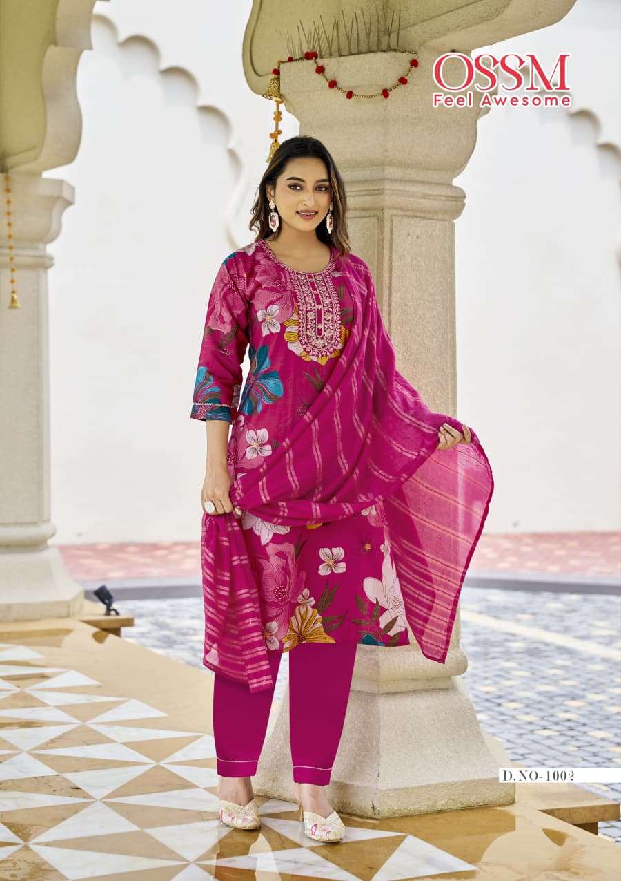 OSSM SANVARI FANCY FOIL PRINT LADIES KURTI BOTTOM AND DUPATTA SET 