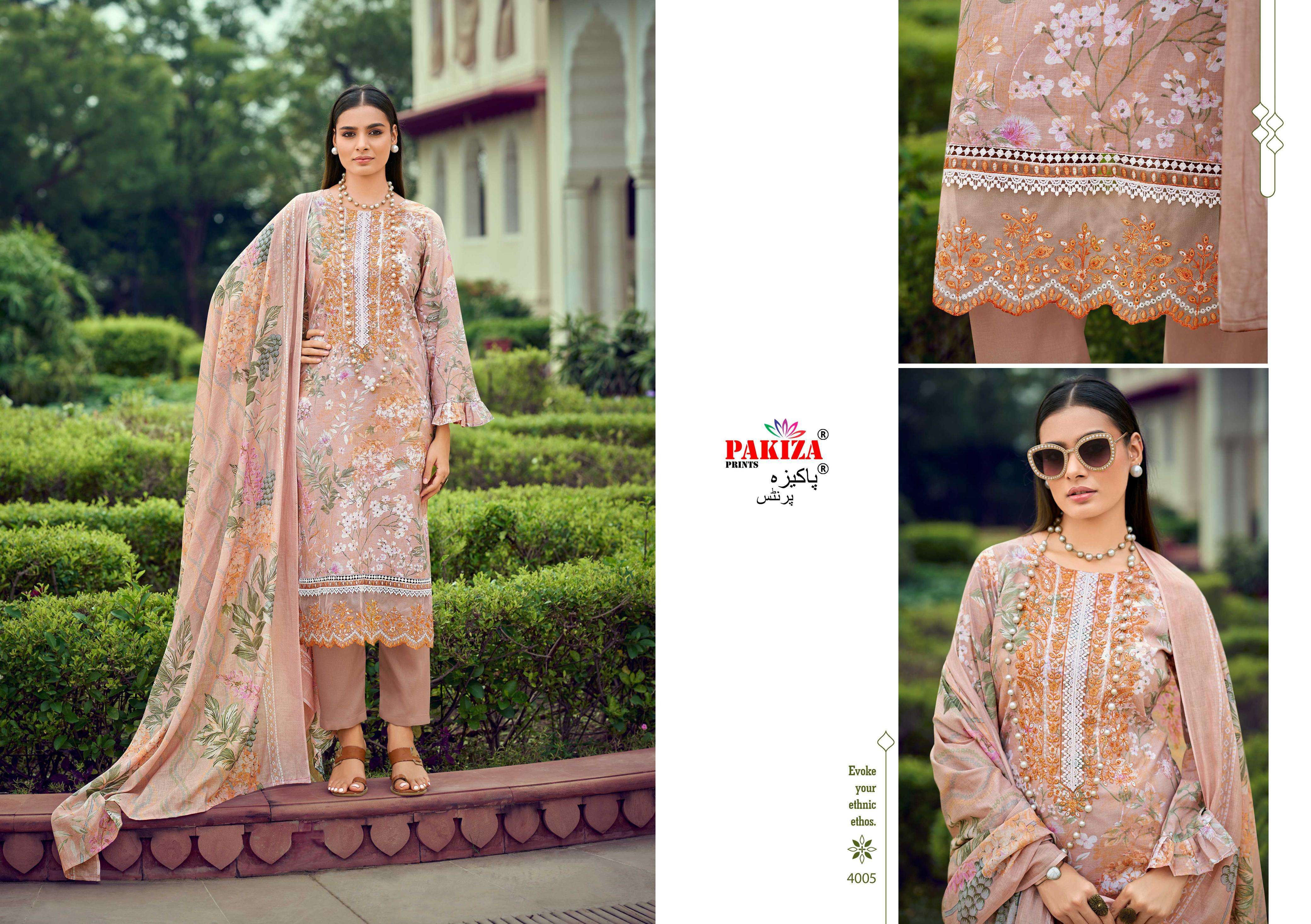 PAKIZA PRINTS FLORA VOL 4 LAWN COTTON DIGITAL PRINTS WITH FANCY WORK SUIT