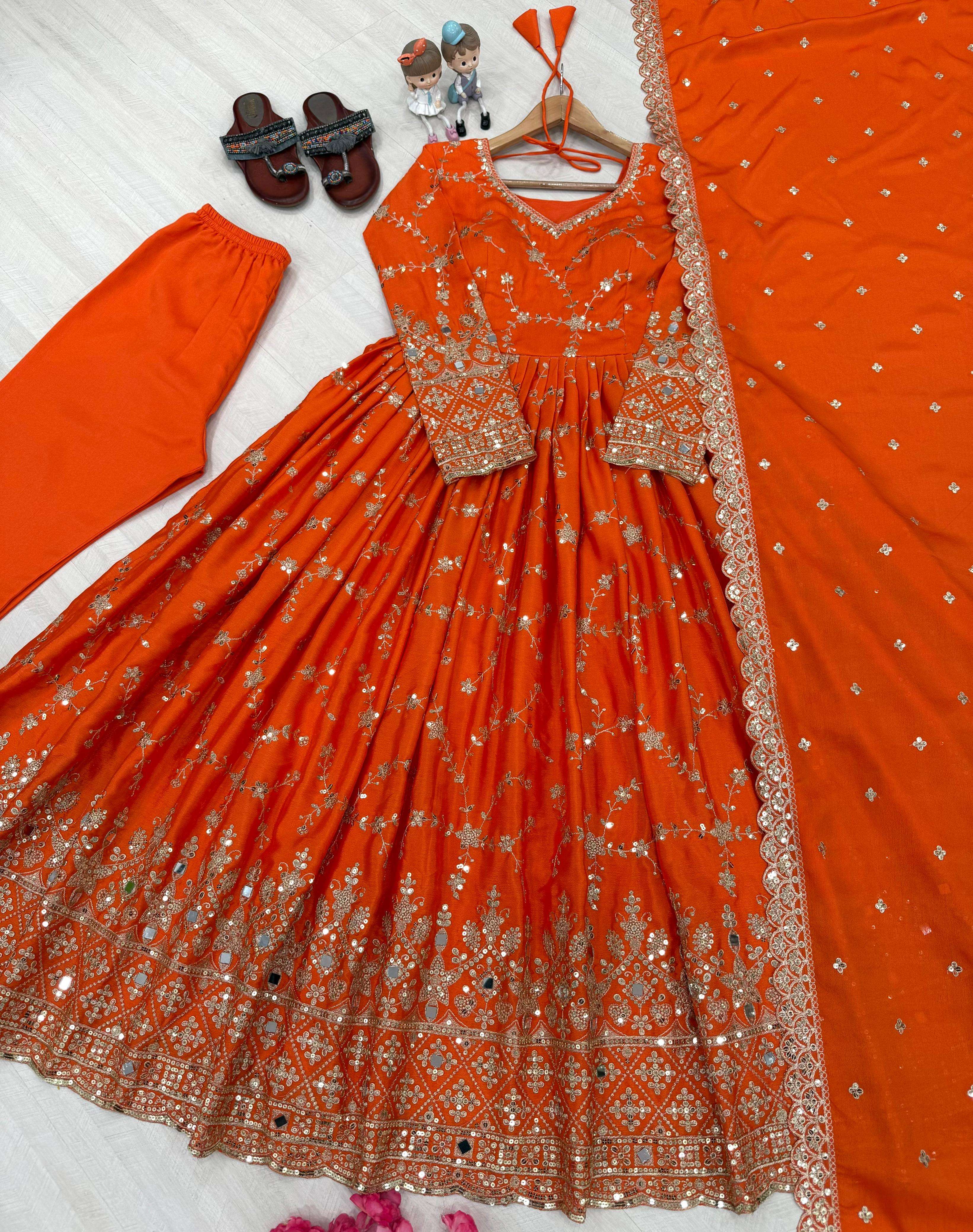 PD 1097 SILK HEAVY SEQUENCE DESIGNER READY MADE PARTY WEAR GOWN SUIT