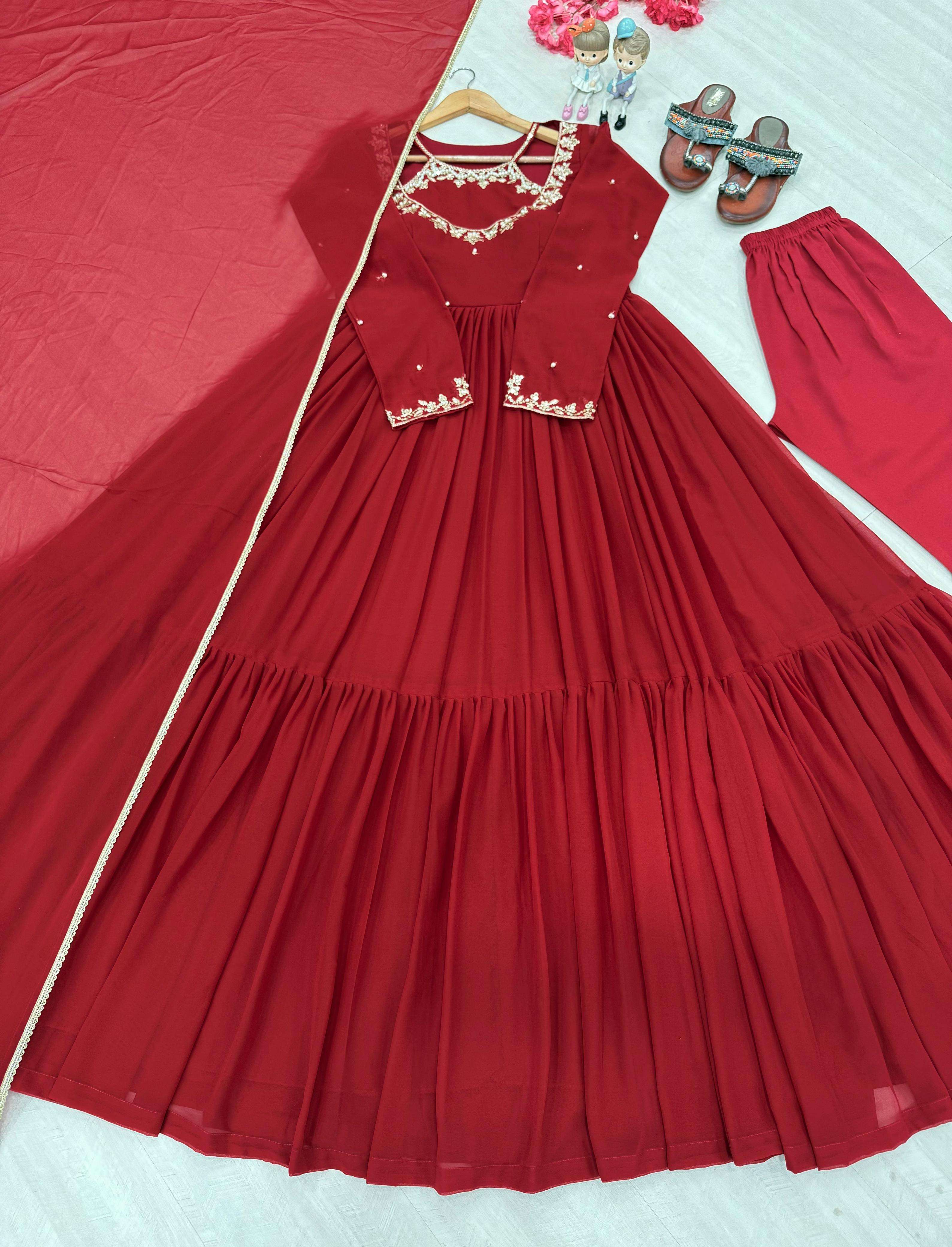PD 1135 GEORGETTE PARTY WEAR LOOK LADIES FANCY GOWN BOTTOM AND DUPATTA SET