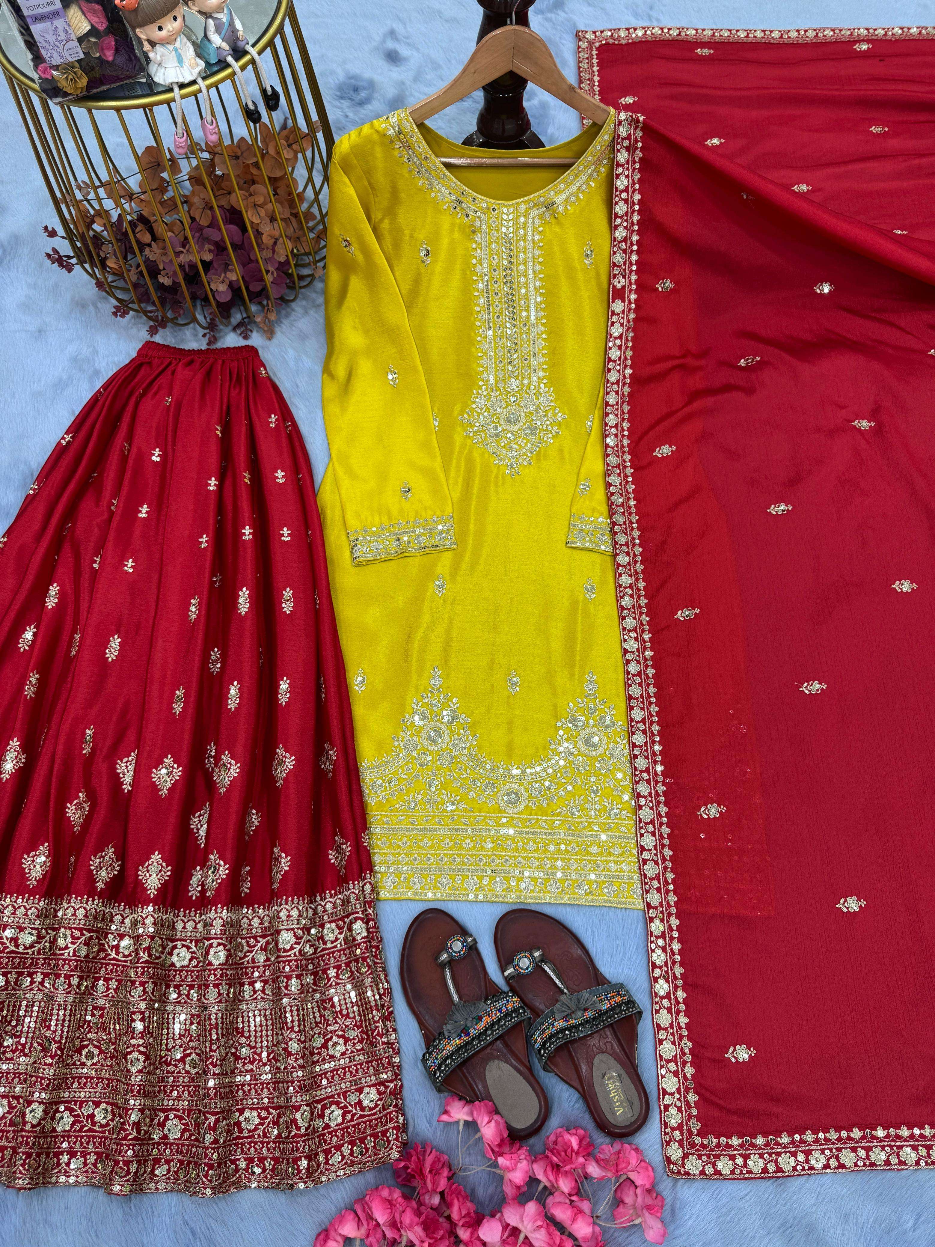 PD 1136 SILK HEAVY DESIGNER READYMADE TOP PLAZZO & DUPATTA COLLECTION