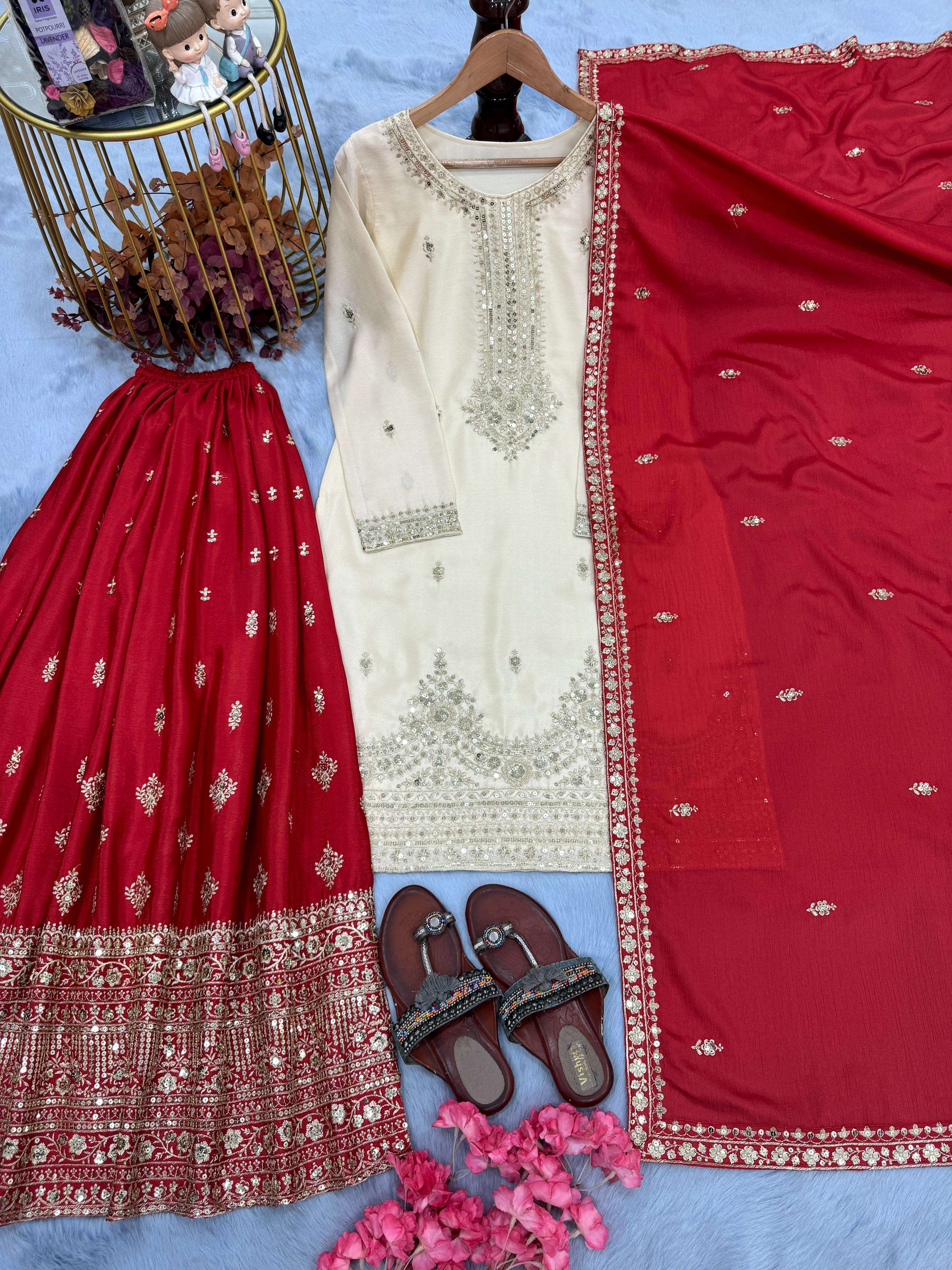 PD 1136 SILK HEAVY DESIGNER READYMADE TOP PLAZZO & DUPATTA COLLECTION