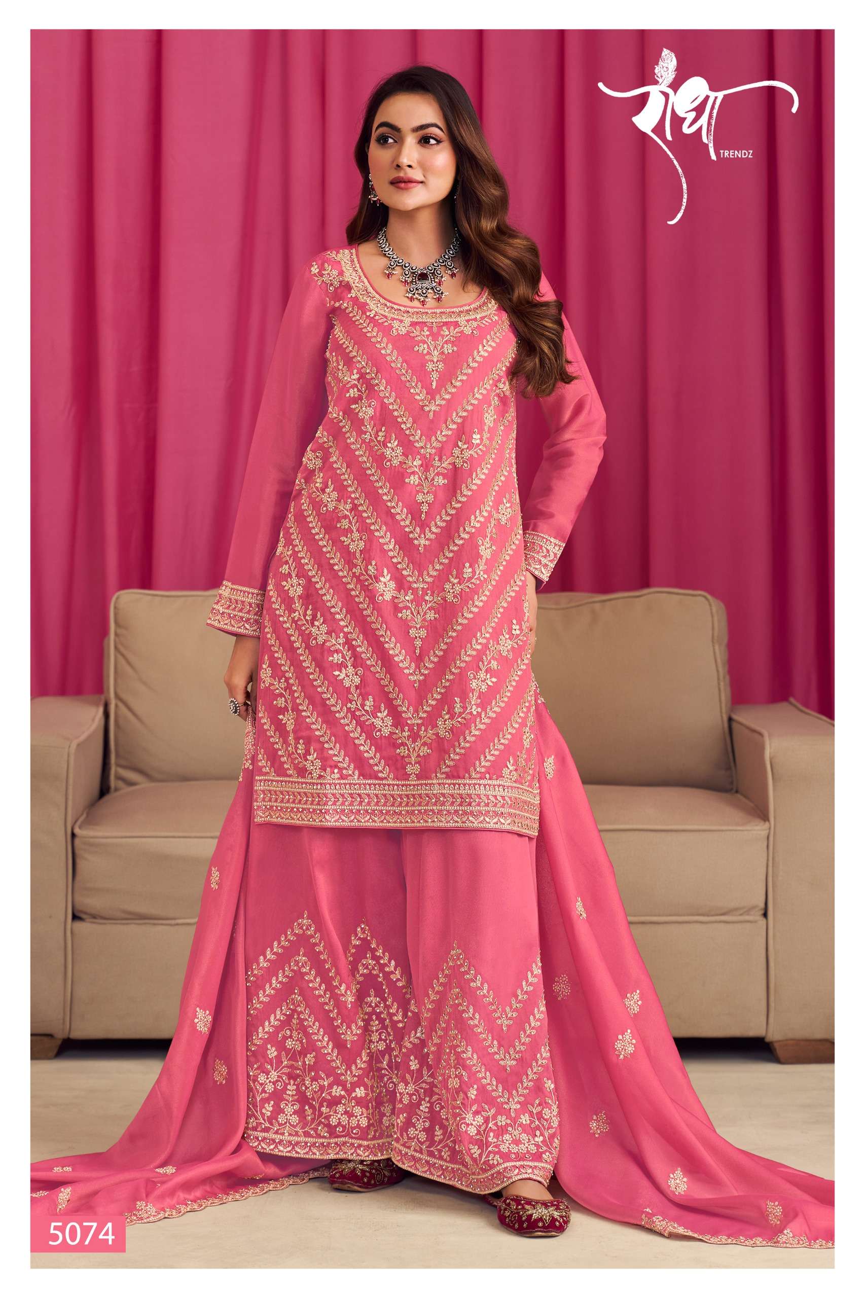 RADHA TRENDZ SINDOOR SILK WITH HEAVY EMBROIDERY DESIGNER READY MADE SUIT