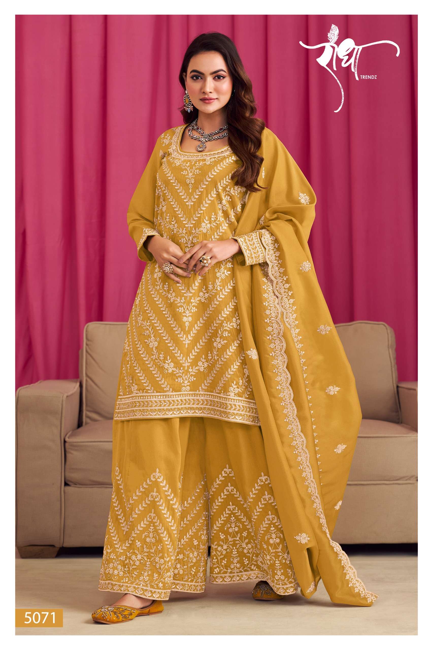 RADHA TRENDZ SINDOOR SILK WITH HEAVY EMBROIDERY DESIGNER READY MADE SUIT