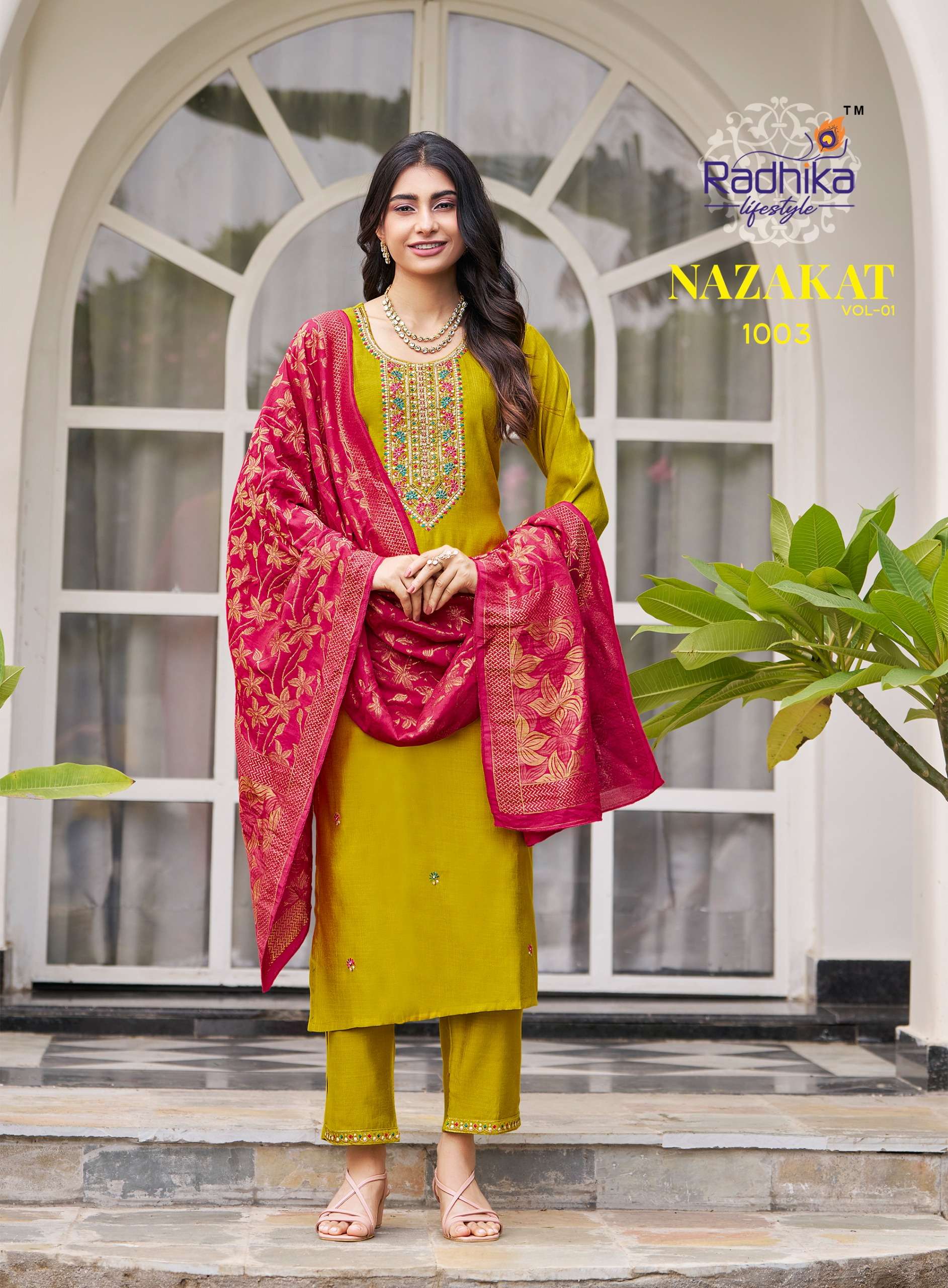 RADHIKA LIFESTYLE NAZAKAT VOL 1 FANCY WORK LADIES KURTI PANT WITH DUPATTA SET