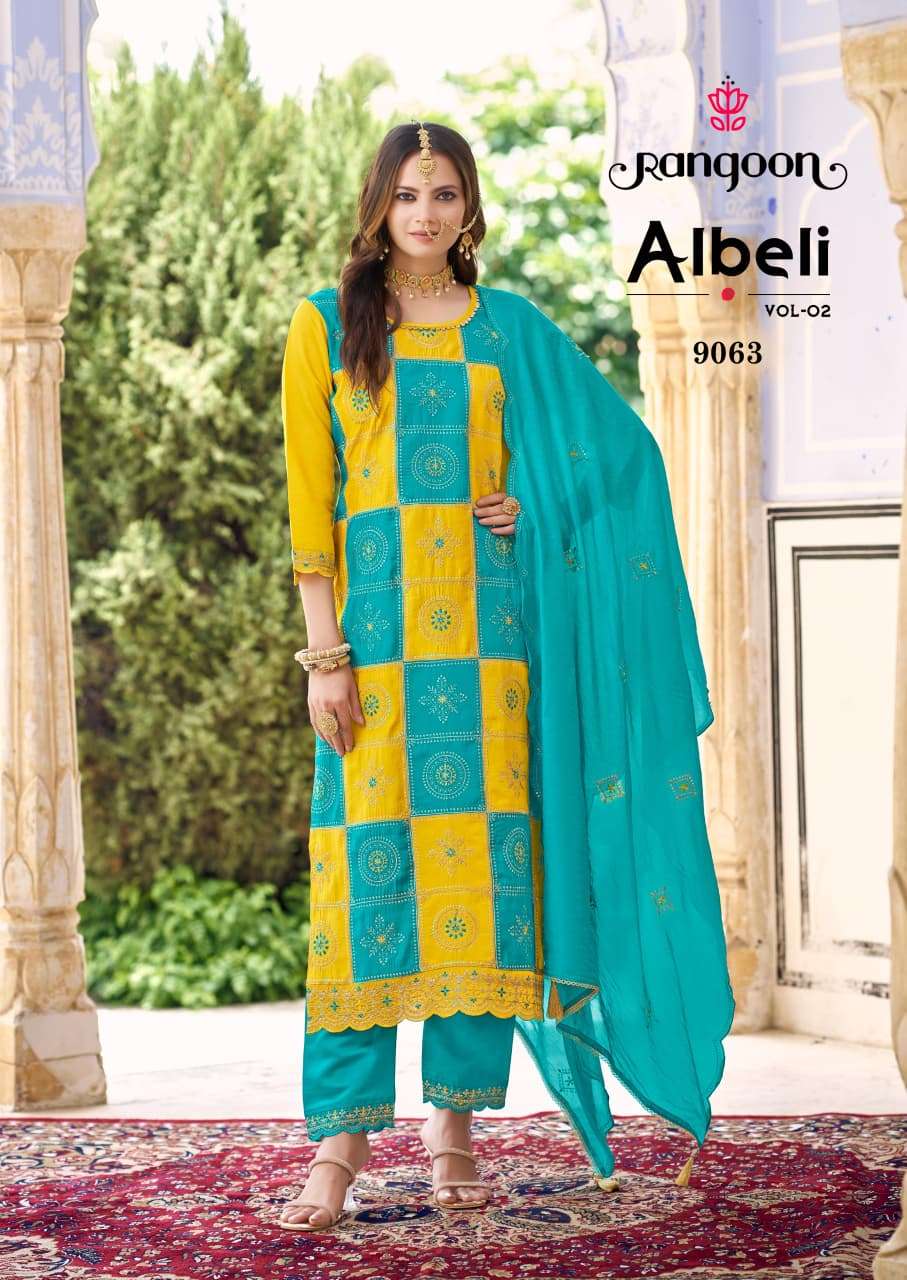 RANGOON ALBELI VOL 2 SILK WITH FANCY DESIGNER WORK READY MADE LADIES SUIT