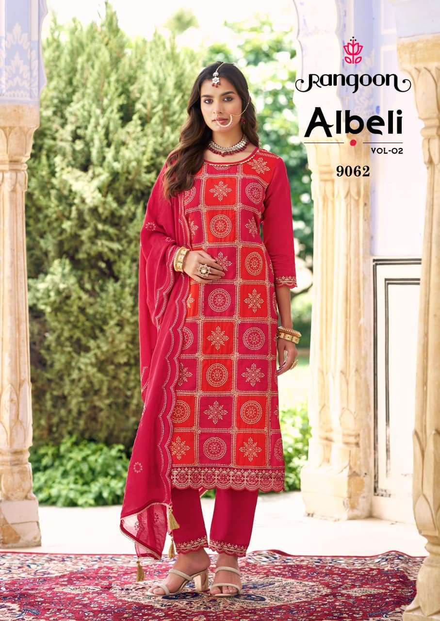 RANGOON ALBELI VOL 2 SILK WITH FANCY DESIGNER WORK READY MADE LADIES SUIT