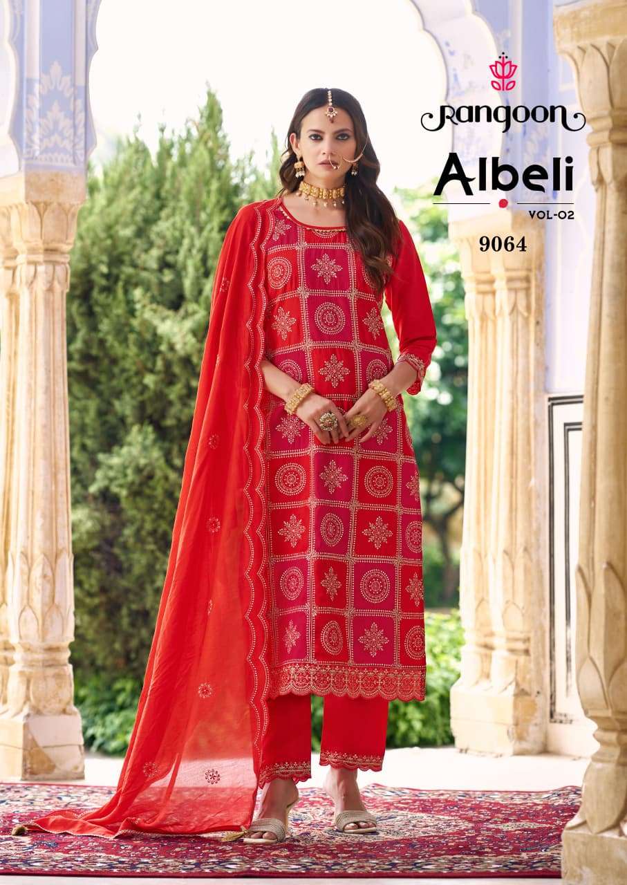 RANGOON ALBELI VOL 2 SILK WITH FANCY DESIGNER WORK READY MADE LADIES SUIT