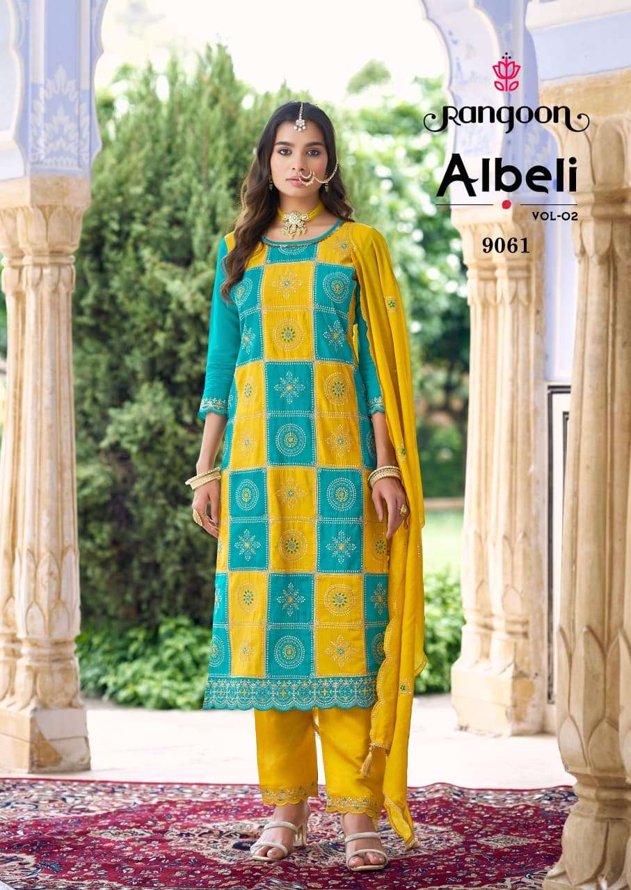 RANGOON ALBELI VOL 2 SILK WITH FANCY DESIGNER WORK READY MADE LADIES SUIT