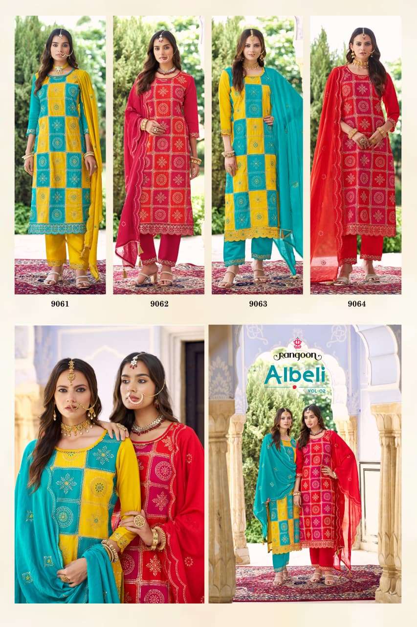 RANGOON ALBELI VOL 2 SILK WITH FANCY DESIGNER WORK READY MADE LADIES SUIT