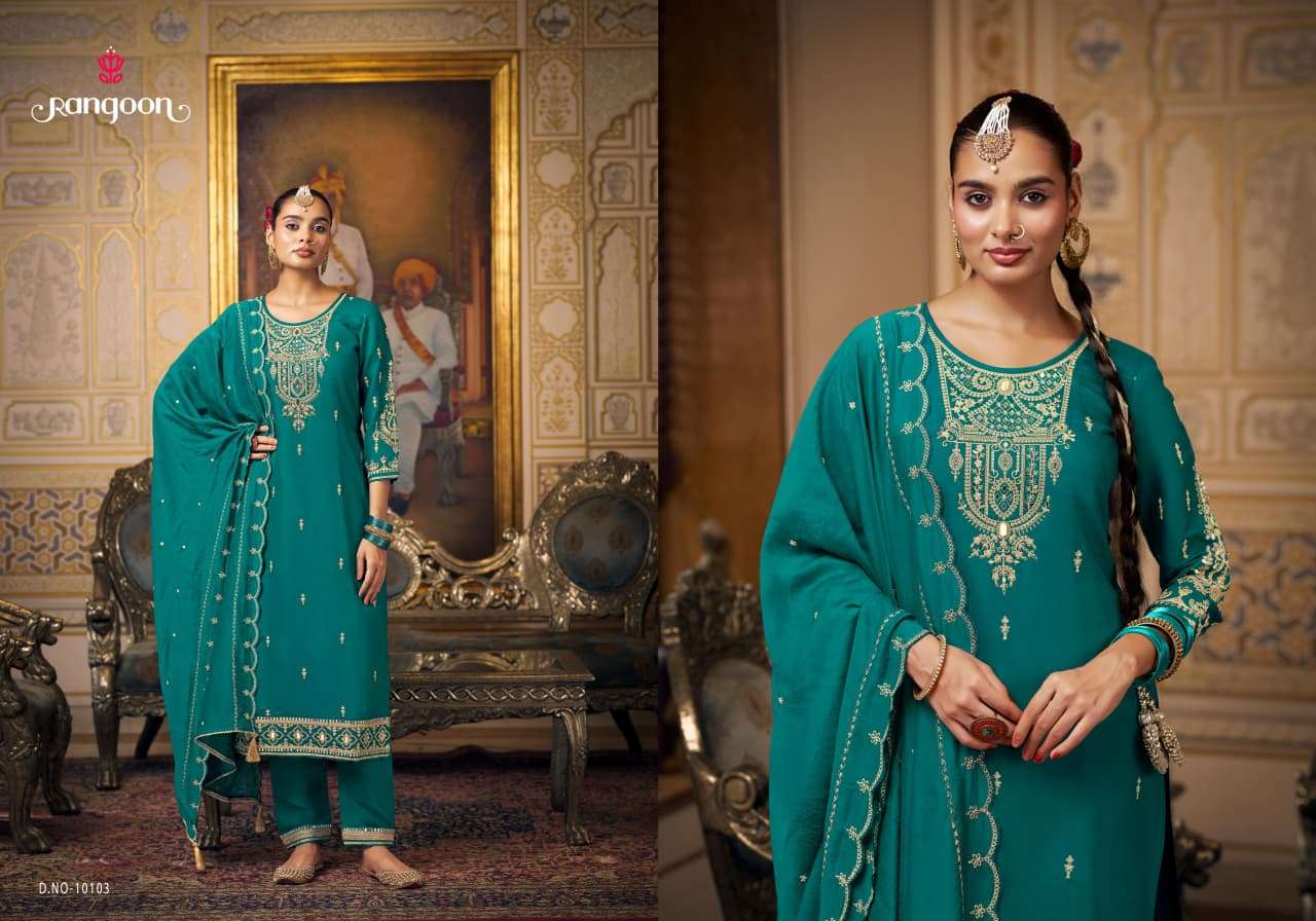 RANGOON CHANDANI SILK WITH FANCY DESIGNER WORK READY MADE LADIES SUIT