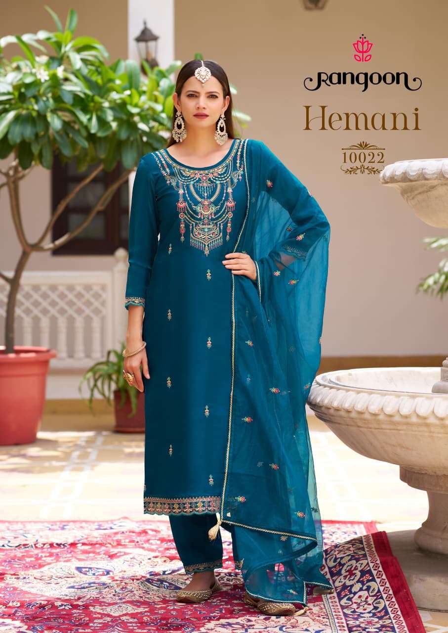 RANGOON HEMANI SILK FANCY EMBROIDERY DESIGNER WORK READY MADE SUIT