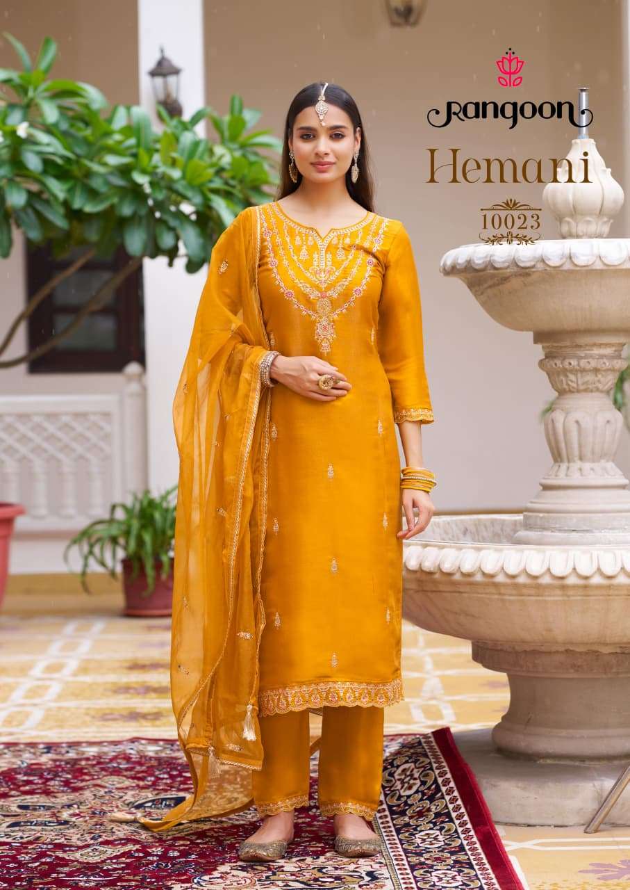 RANGOON HEMANI SILK FANCY EMBROIDERY DESIGNER WORK READY MADE SUIT