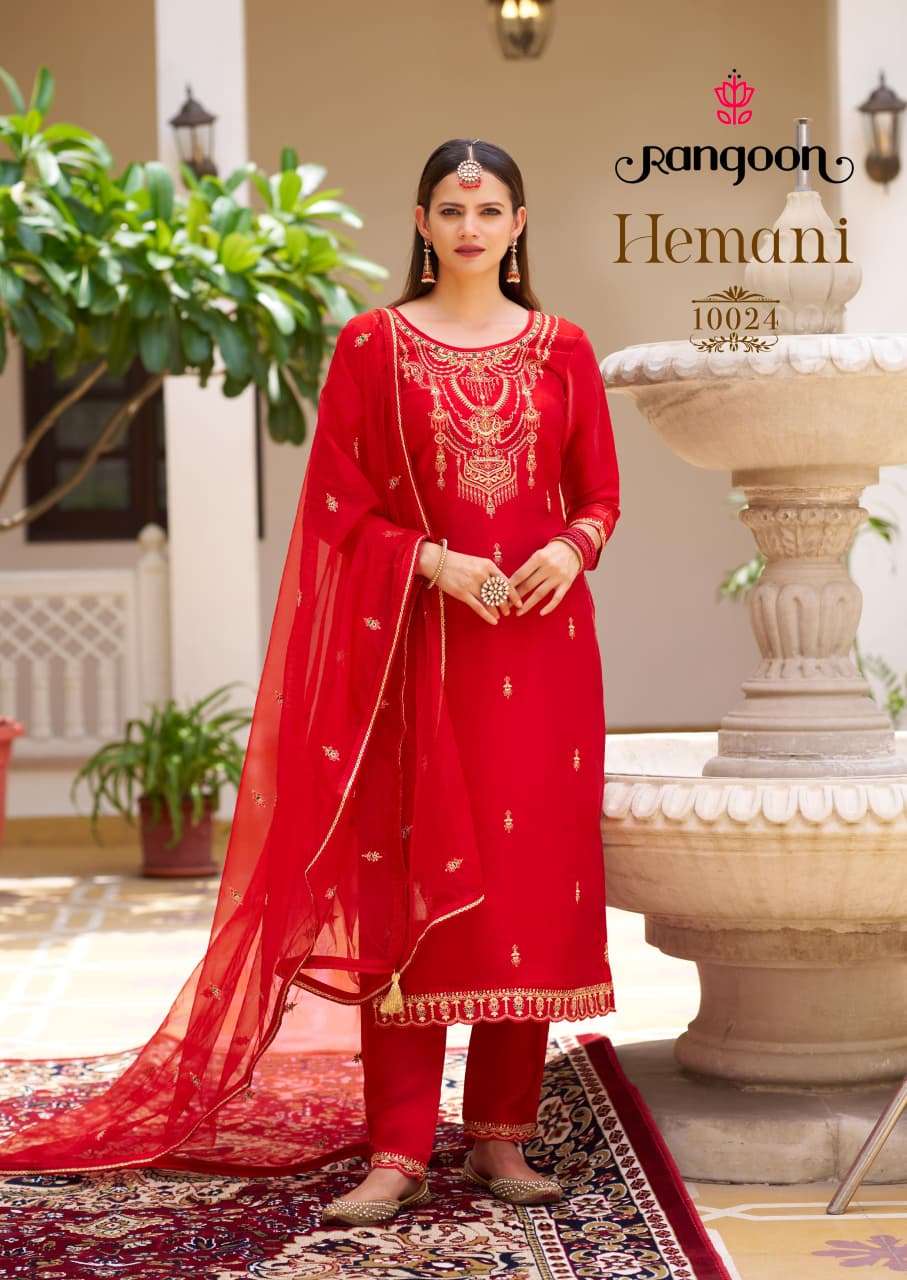 RANGOON HEMANI SILK FANCY EMBROIDERY DESIGNER WORK READY MADE SUIT