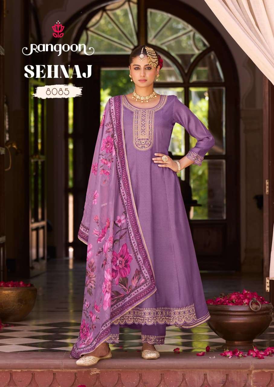 RANGOON SEHNAZ SILK DESIGNER FANCY ANARKALI STYLE LADIES KURTI COMBO SET 