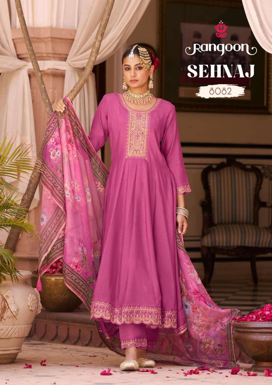 RANGOON SEHNAZ SILK DESIGNER FANCY ANARKALI STYLE LADIES KURTI COMBO SET 
