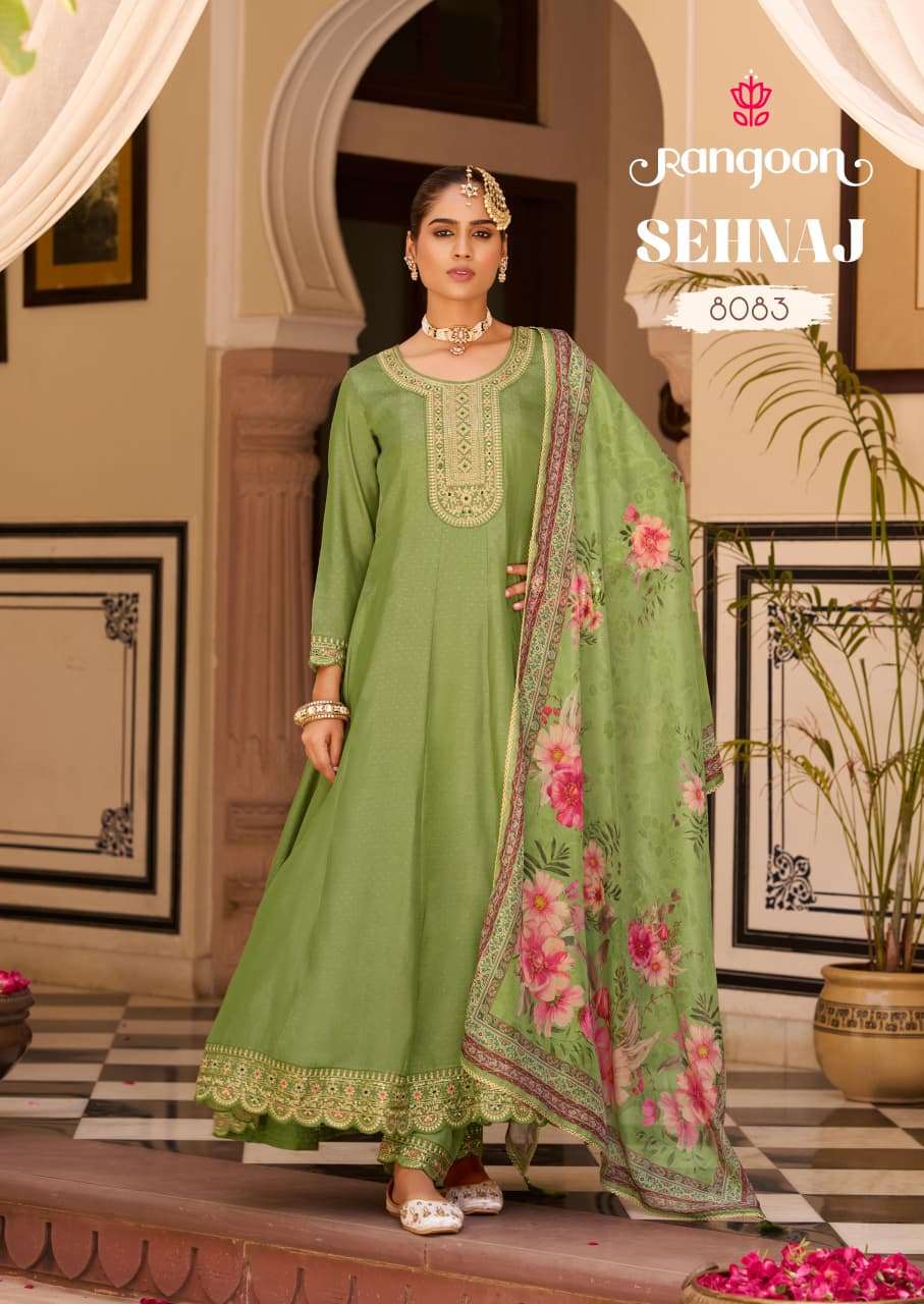 RANGOON SEHNAZ SILK DESIGNER FANCY ANARKALI STYLE LADIES KURTI COMBO SET 
