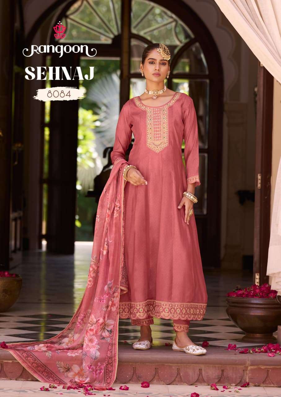 RANGOON SEHNAZ SILK DESIGNER FANCY ANARKALI STYLE LADIES KURTI COMBO SET 
