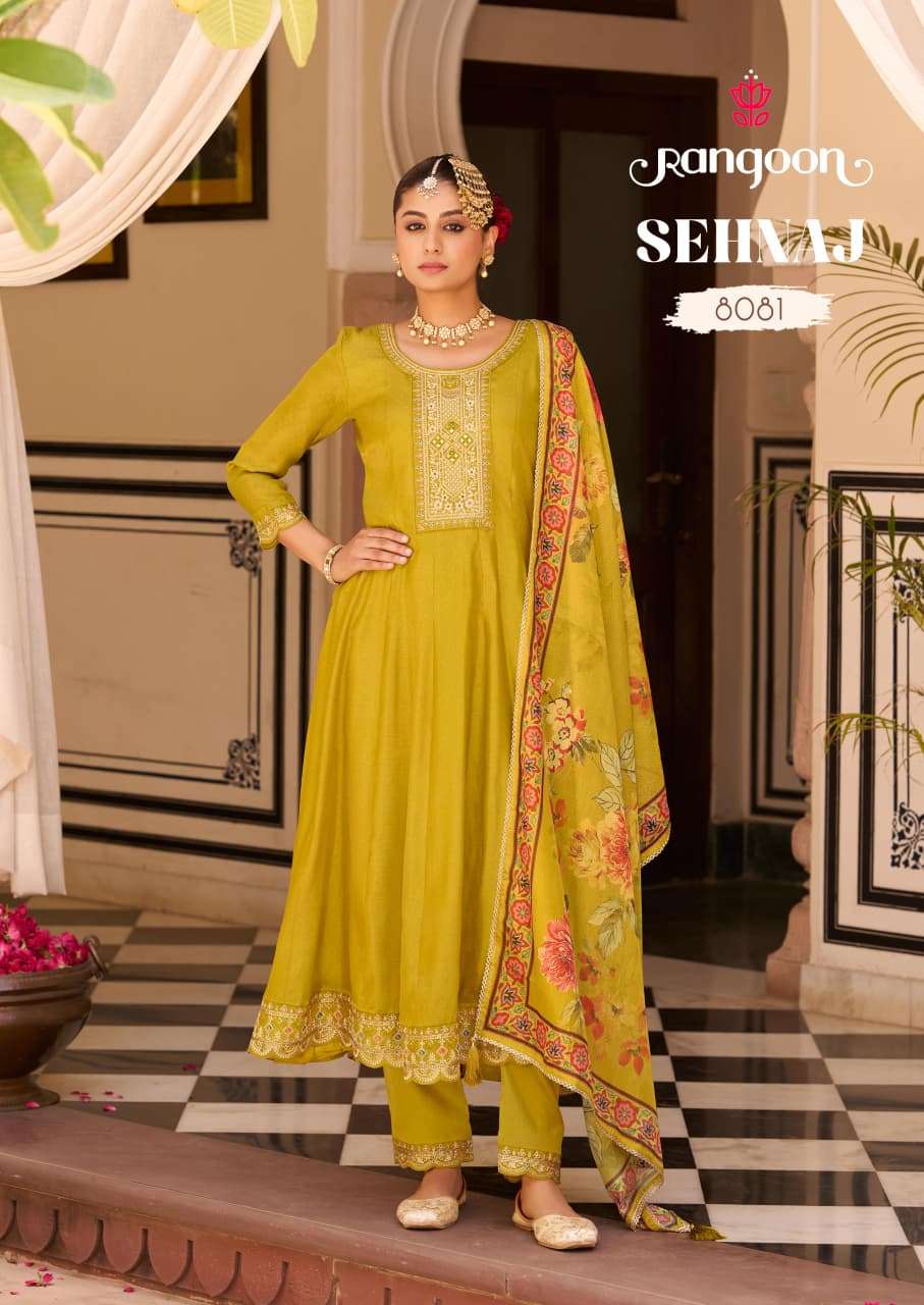 RANGOON SEHNAZ SILK DESIGNER FANCY ANARKALI STYLE LADIES KURTI COMBO SET 