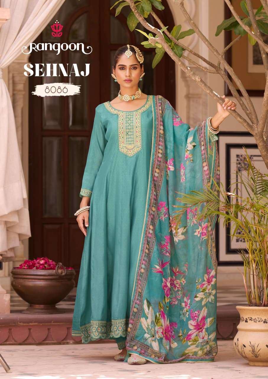 RANGOON SEHNAZ SILK DESIGNER FANCY ANARKALI STYLE LADIES KURTI COMBO SET 