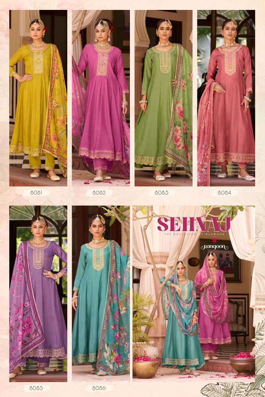 RANGOON SEHNAZ SILK DESIGNER FANCY ANARKALI STYLE LADIES KURTI COMBO SET 