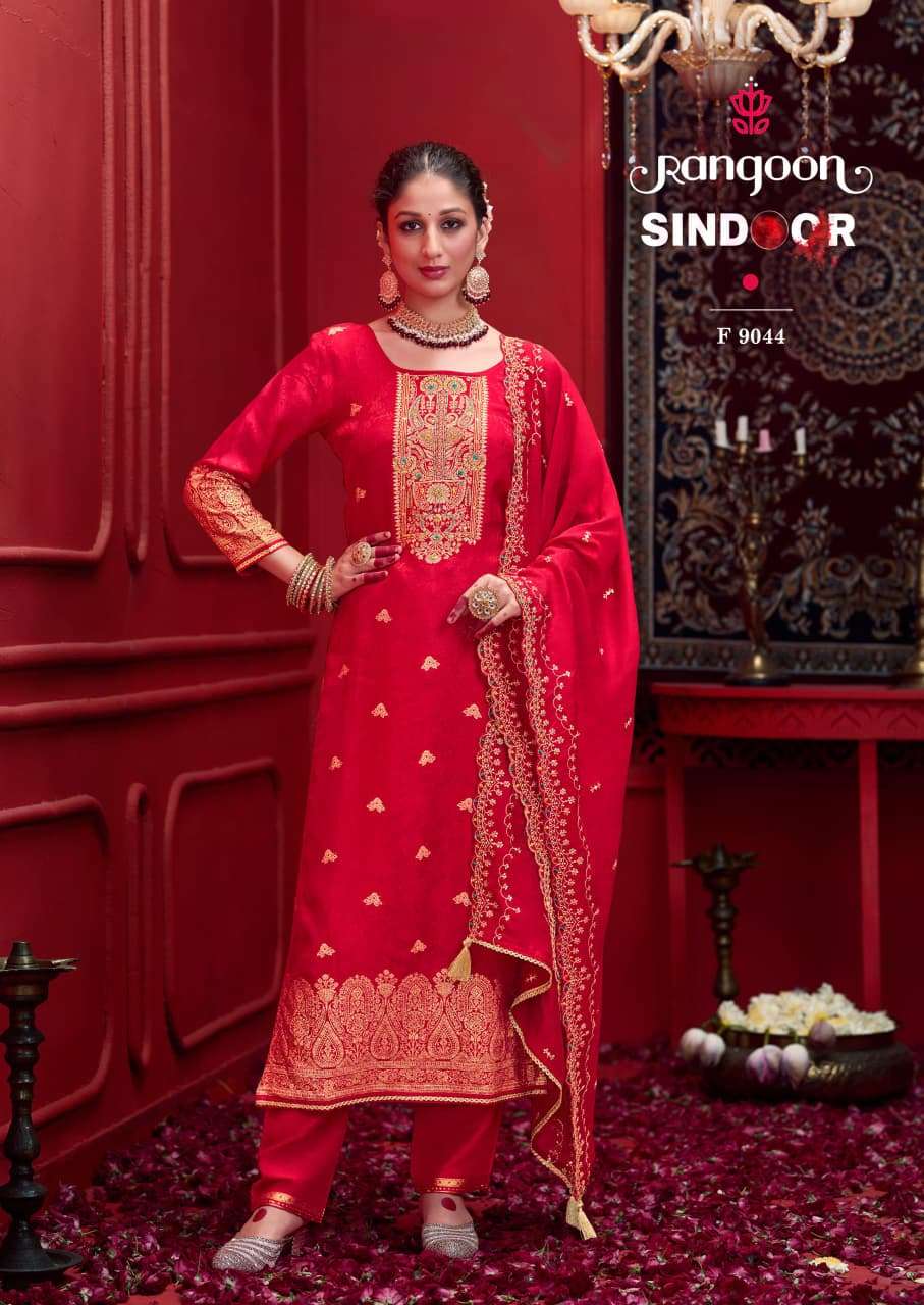 RANGOON SINDOOR DOLA JACQUARD DESIGNER WORK READY MADE SUIT
