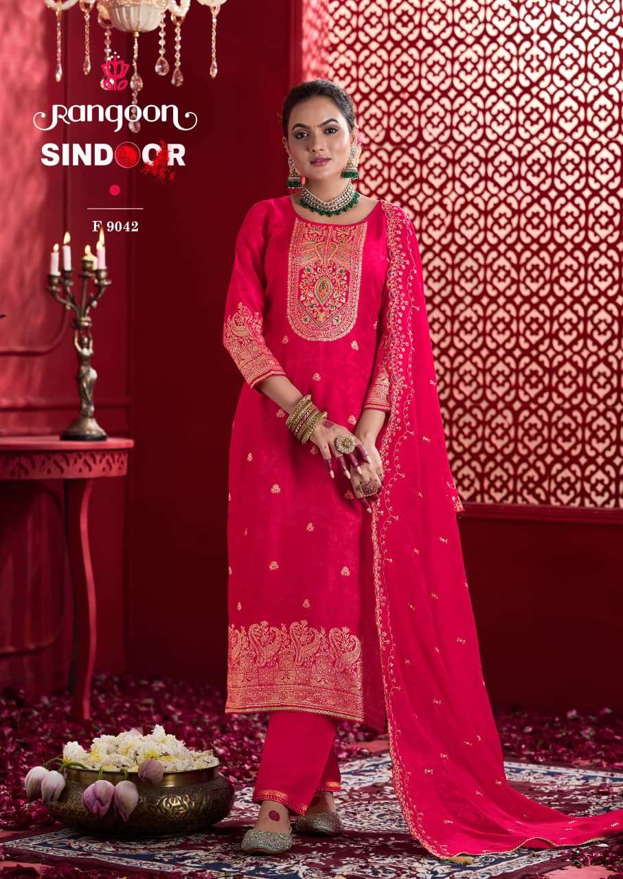 RANGOON SINDOOR DOLA JACQUARD DESIGNER WORK READY MADE SUIT