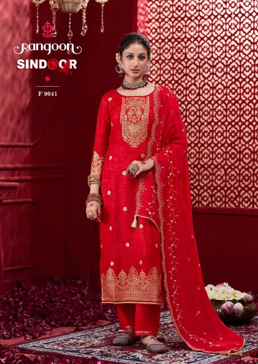 RANGOON SINDOOR DOLA JACQUARD DESIGNER WORK READY MADE SUIT