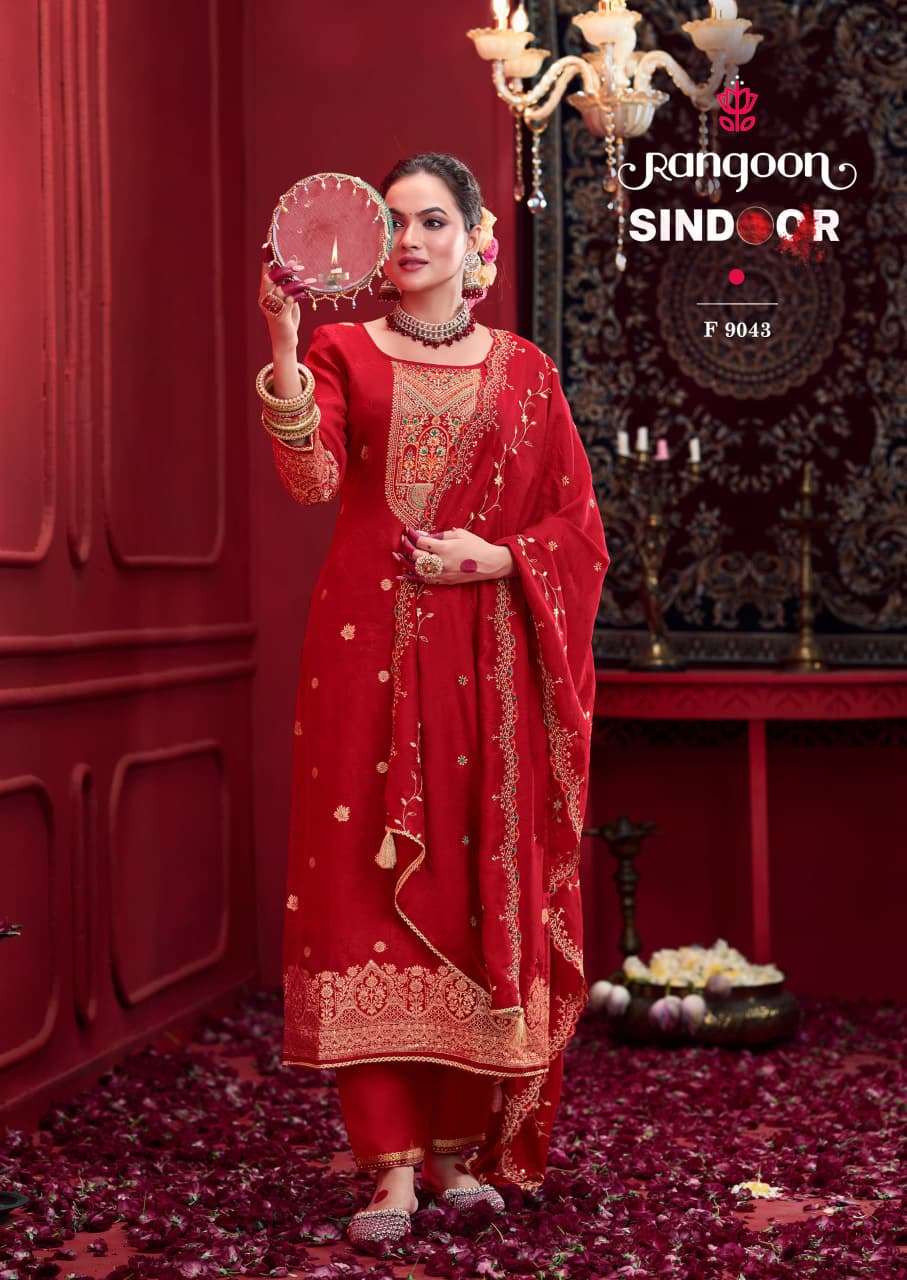RANGOON SINDOOR DOLA JACQUARD DESIGNER WORK READY MADE SUIT