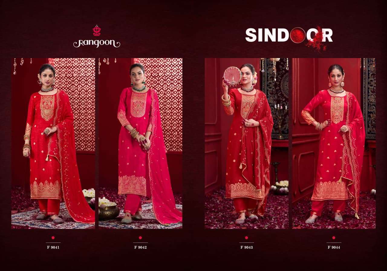 RANGOON SINDOOR DOLA JACQUARD DESIGNER WORK READY MADE SUIT