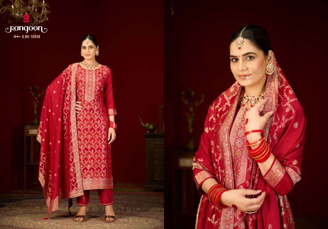 RANGOON SWASTIK JACQUARD DESIGNER WORK FESTIVE WEAR LADIES SUIT