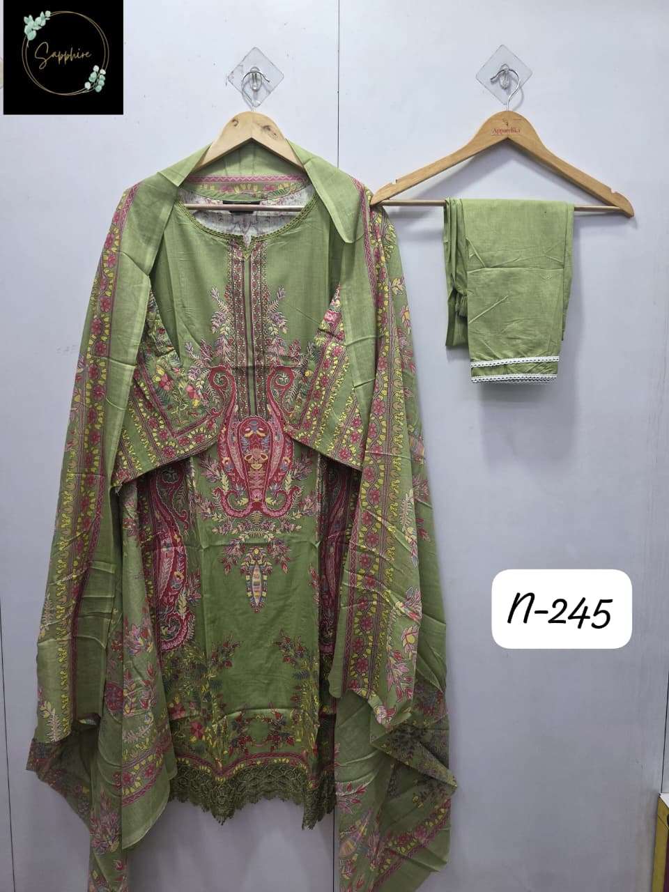 SAPPHIRE AGHA NOORAIN N 245 LAWN COTTON FANCY WORK PAKISTANI SUIT