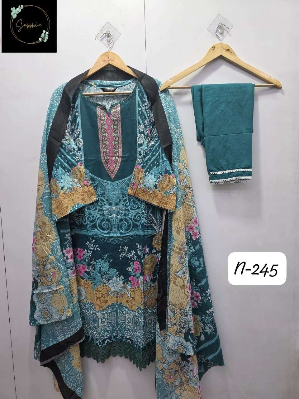 SAPPHIRE AGHA NOORAIN N 245 LAWN COTTON FANCY WORK PAKISTANI SUIT
